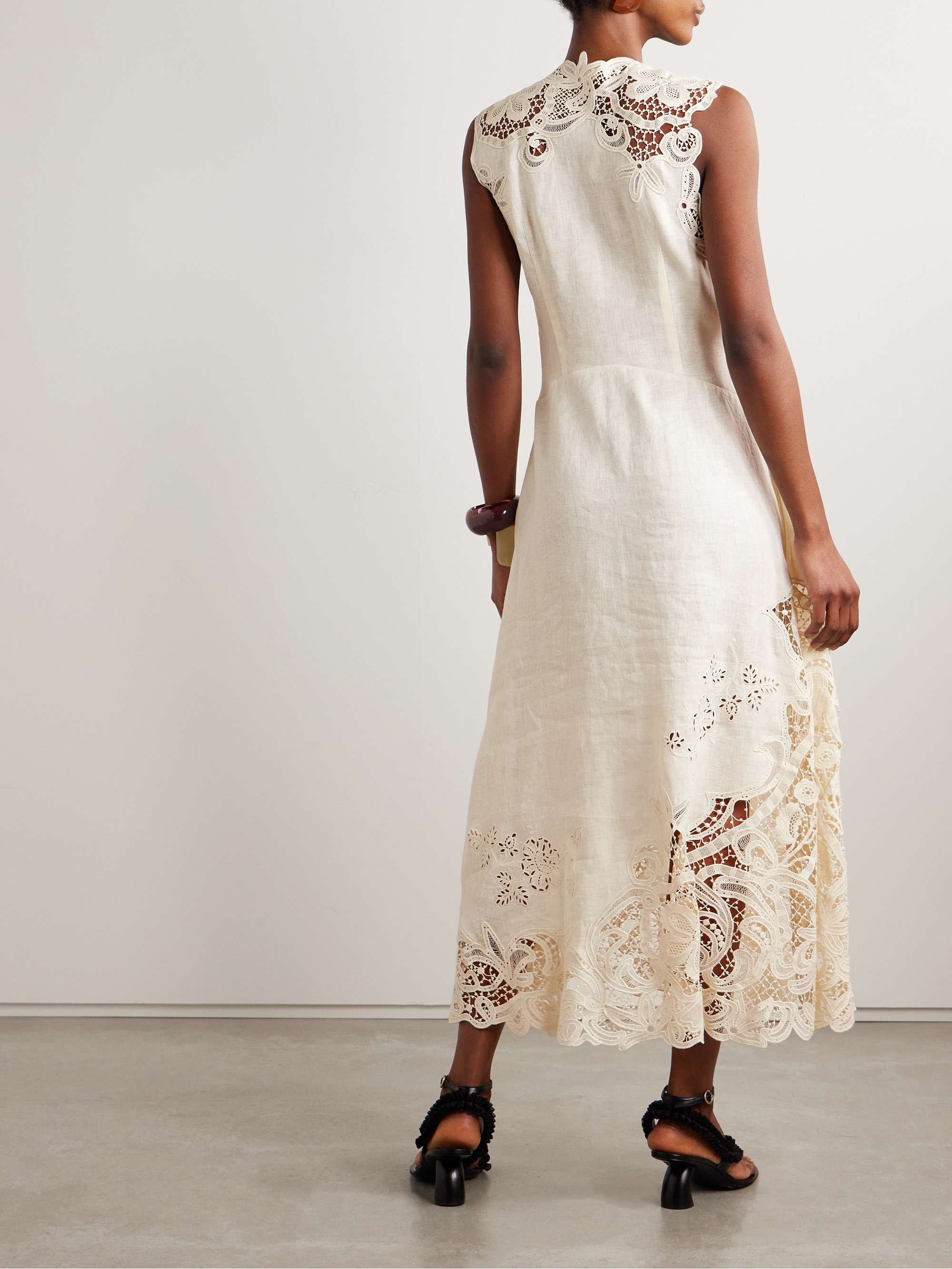 Olivette guipure lace-trimmed broderie anglaise linen midi dress view
