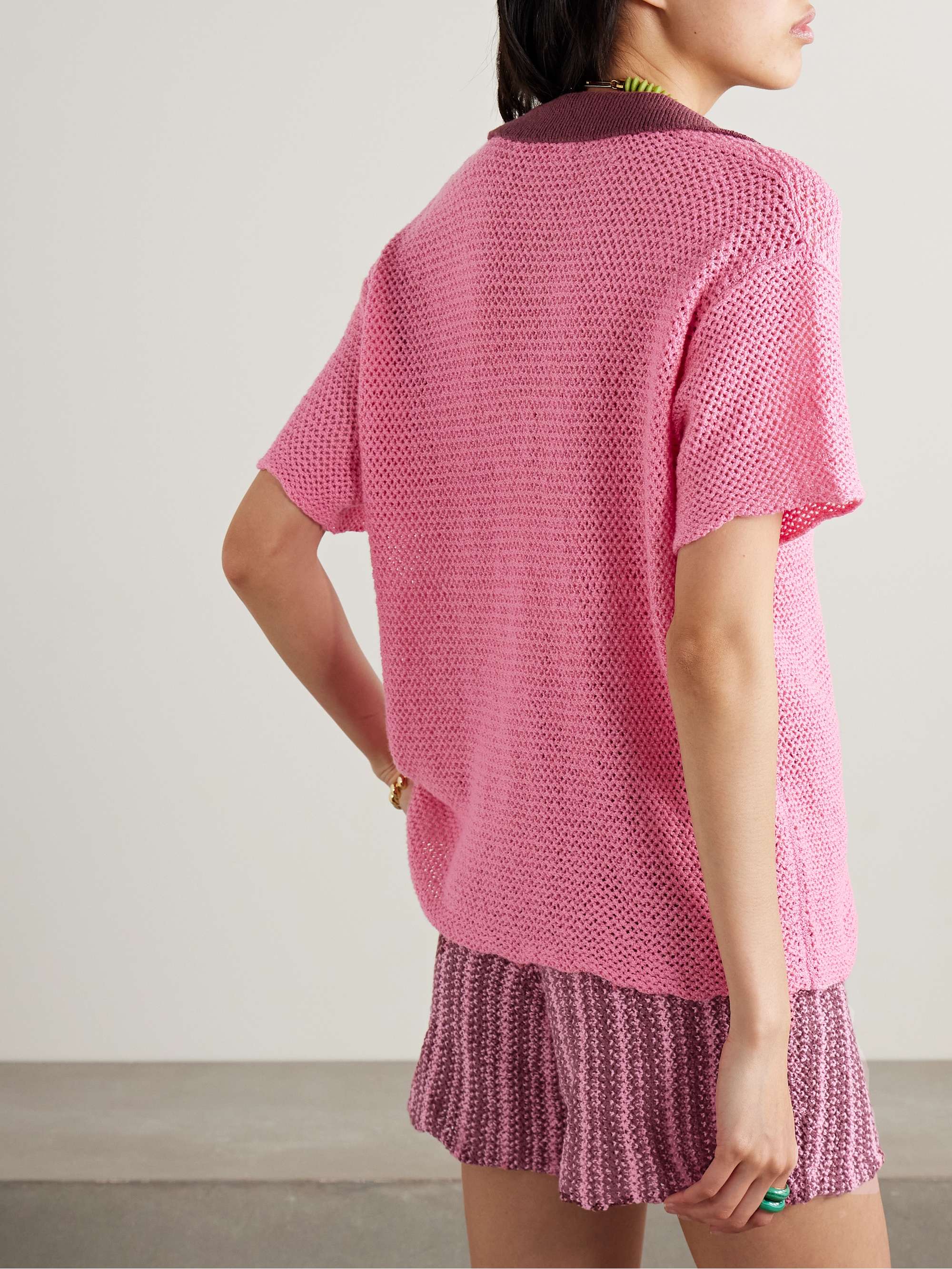 Oversized crocheted cotton polo shirt view