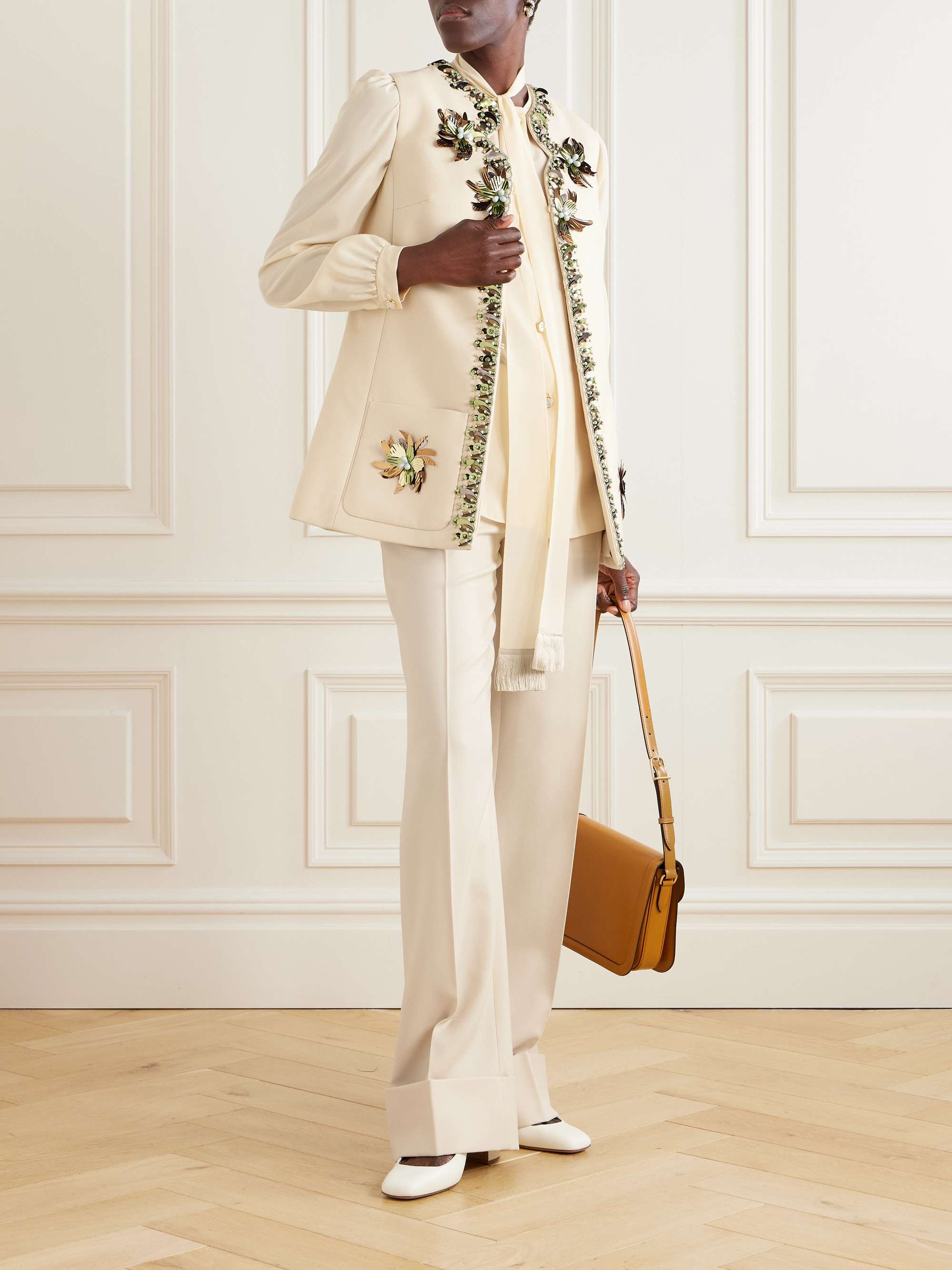 Embellished wool and silk-blend twill vest view