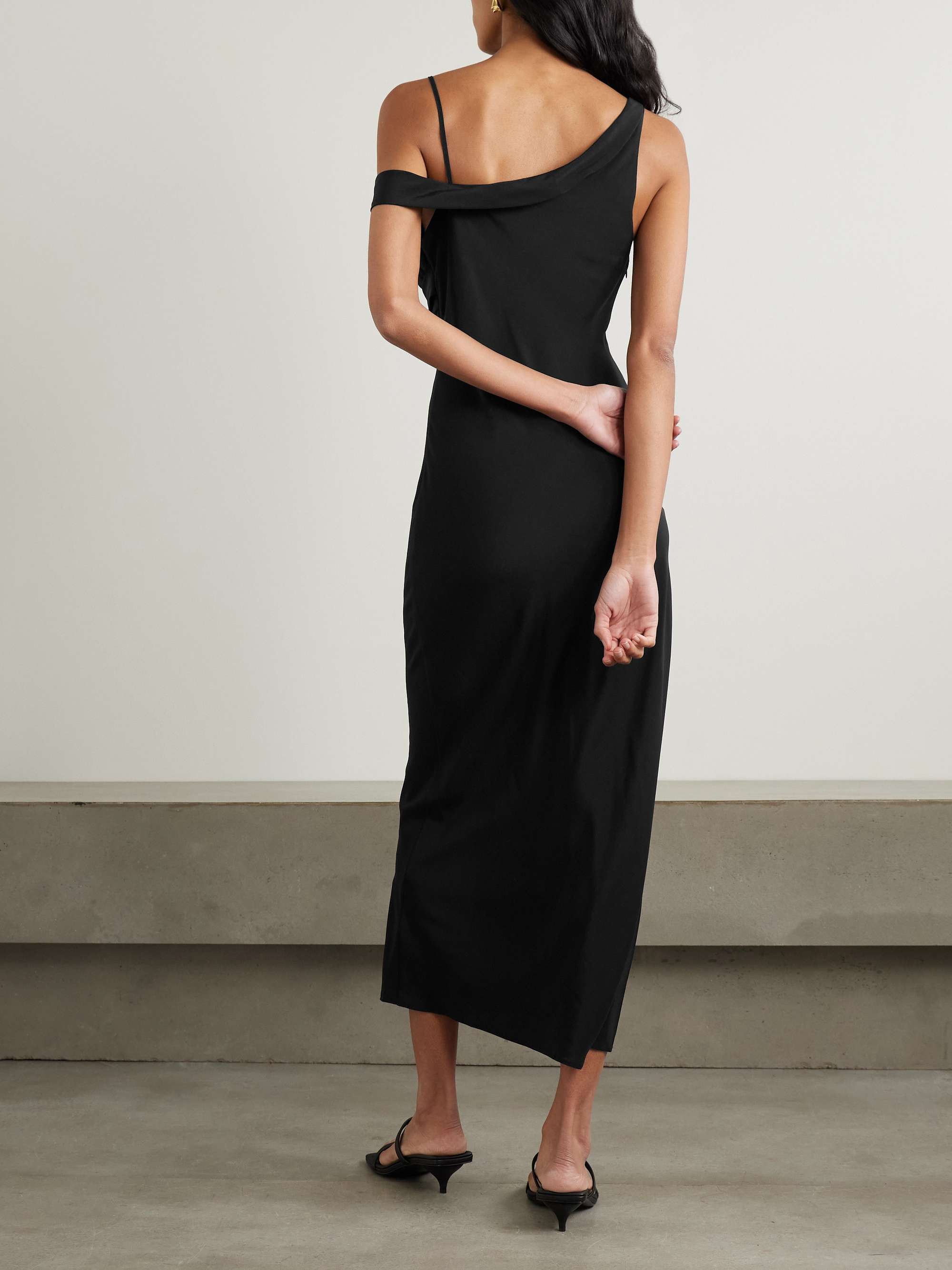 Draped silk midi dress view