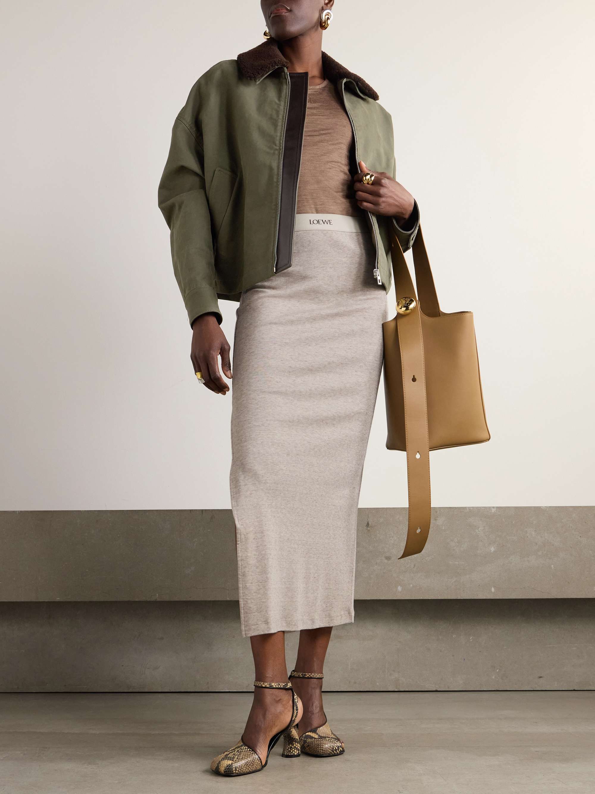 Cotton and wool-blend jersey midi skirt view