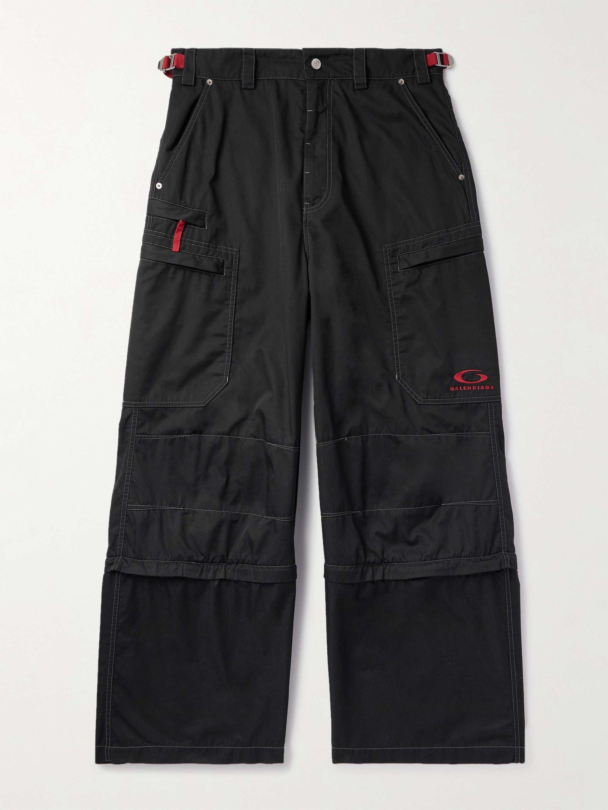 Wide-Leg Convertible Logo-Embroidered Twill Cargo Trousers view