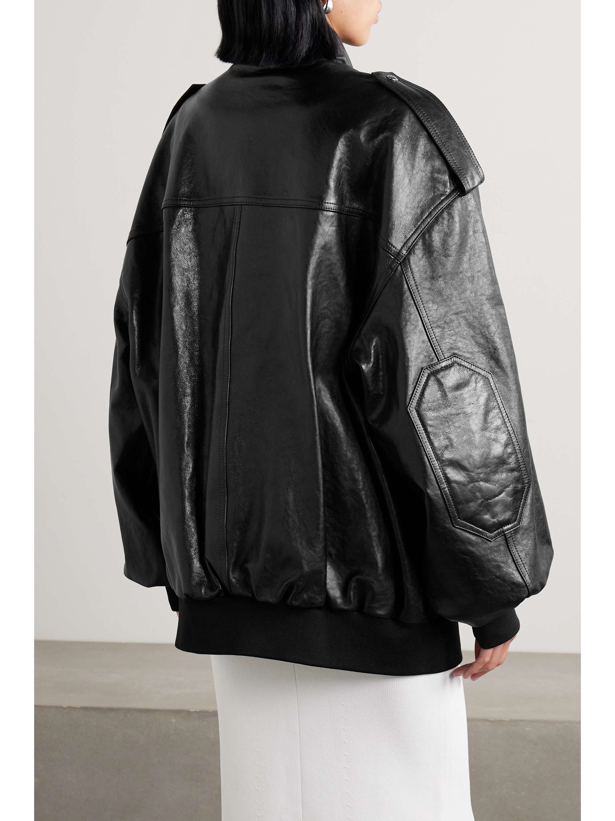 Farris oversized paneled leather bomber jacket view
