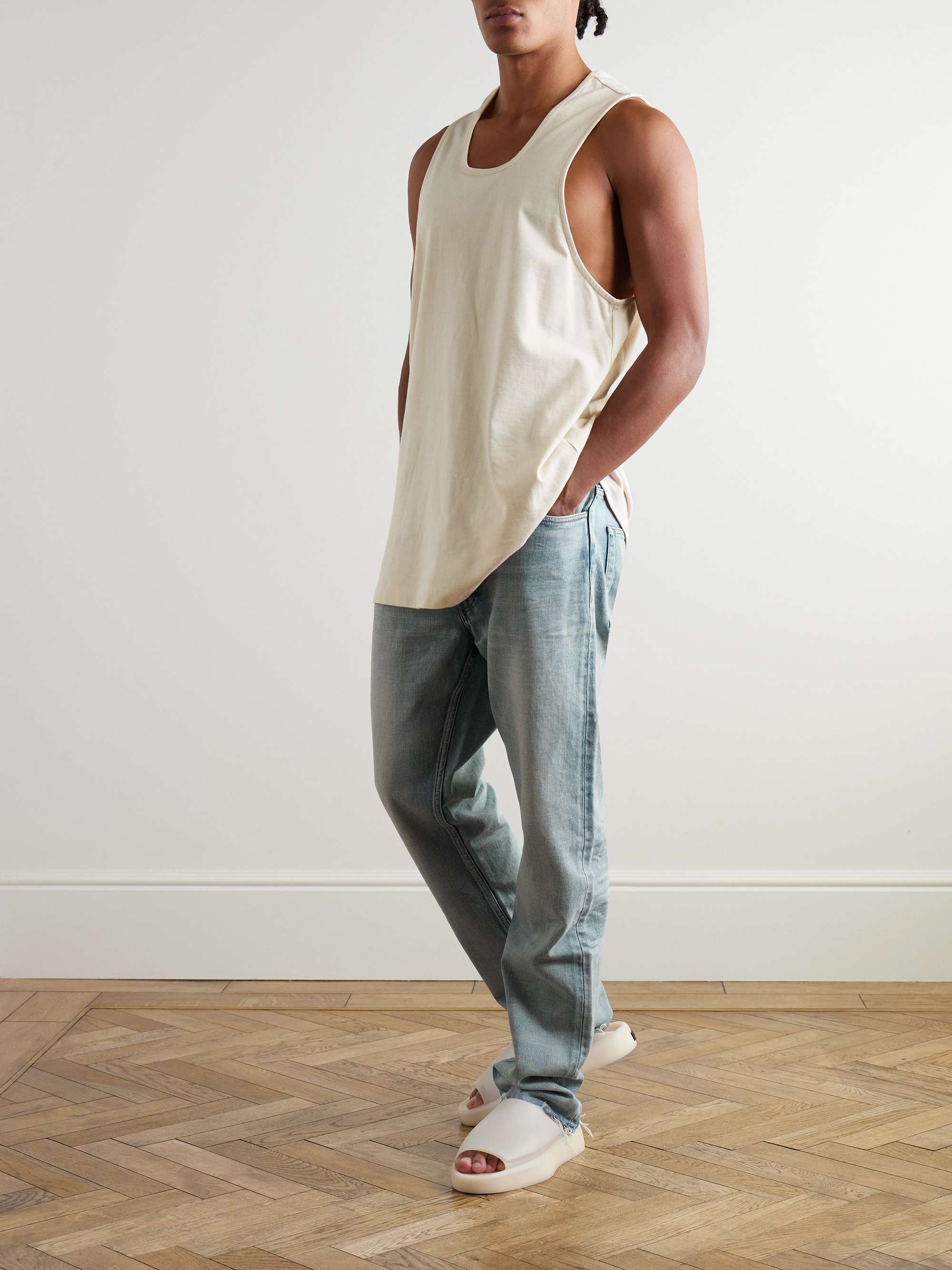 Straight-Leg Logo-Appliquéd Frayed Jeans view