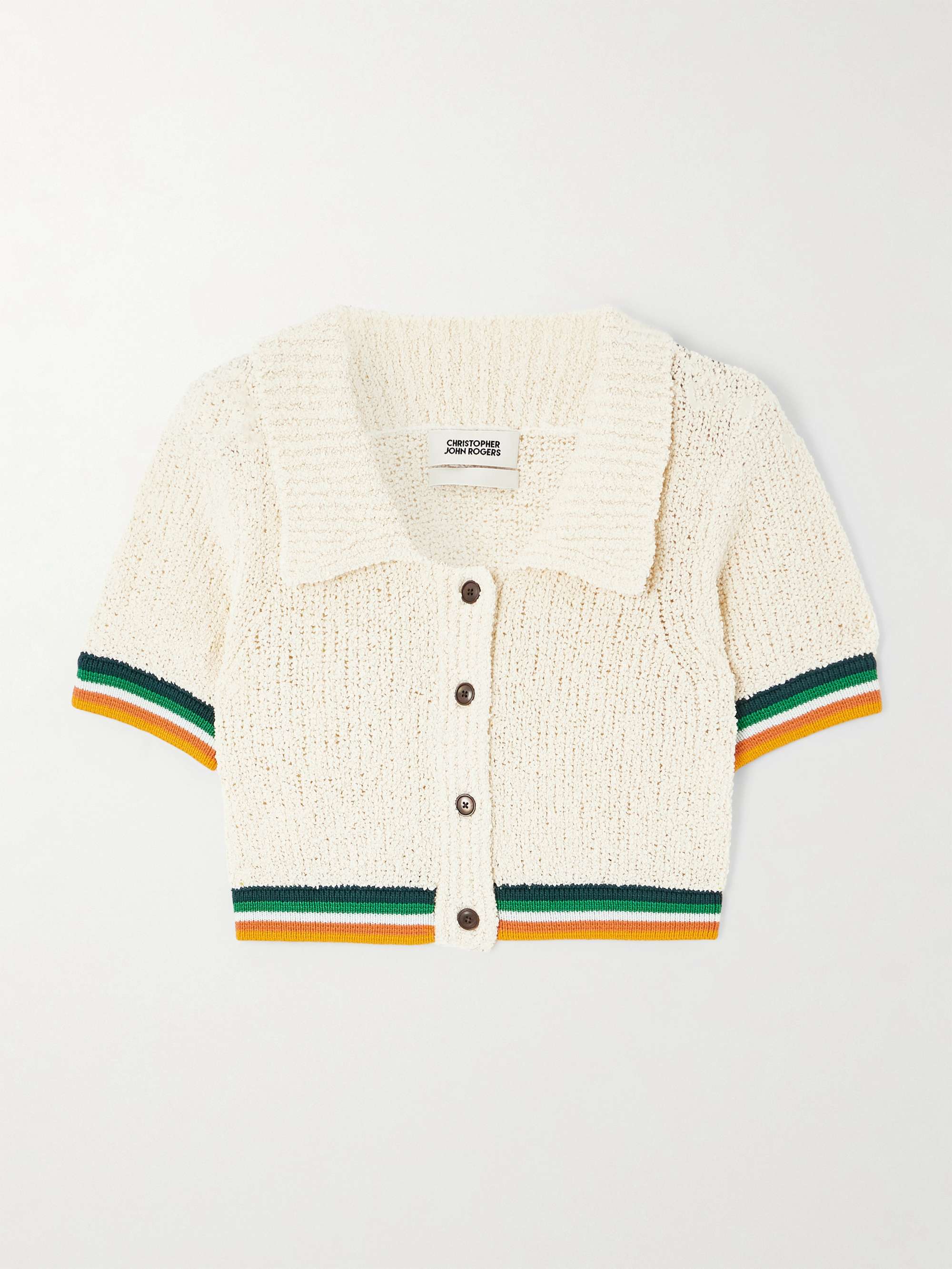 Cropped striped cotton-blend bouclé shirt view