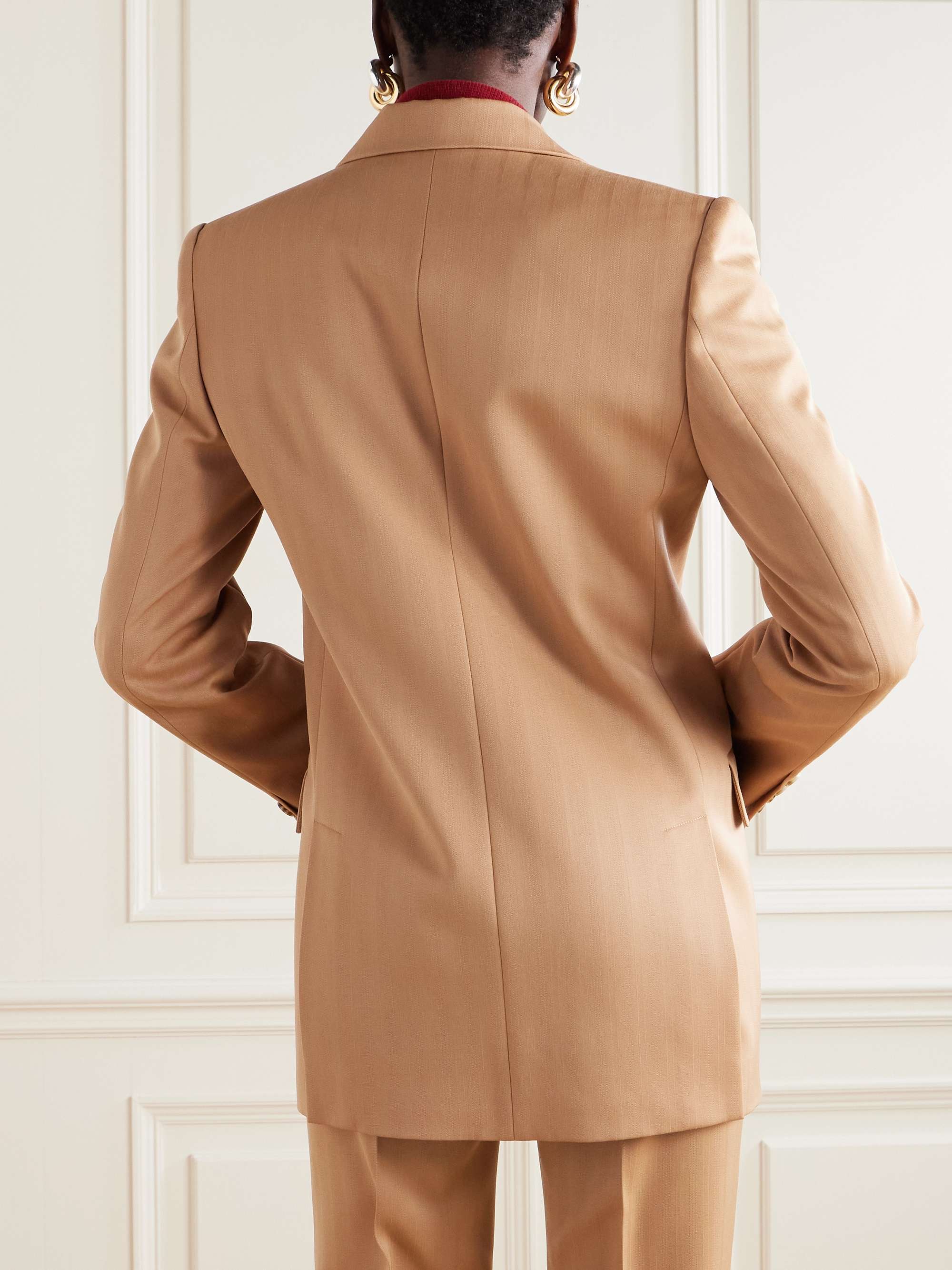 Double-breasted striped wool-blend blazer view