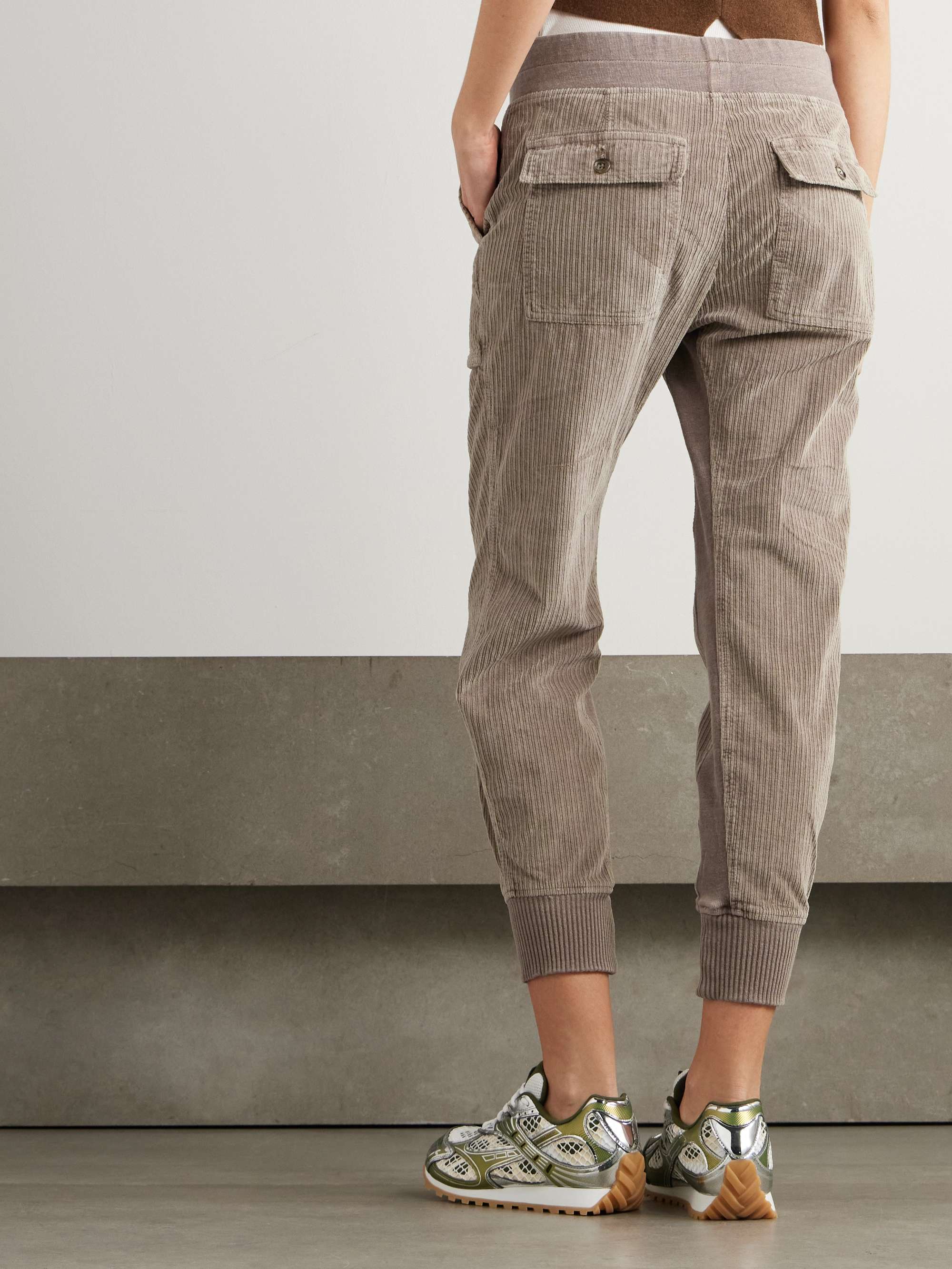 Jersey-trimmed cotton-blend corduroy tapered track pants view