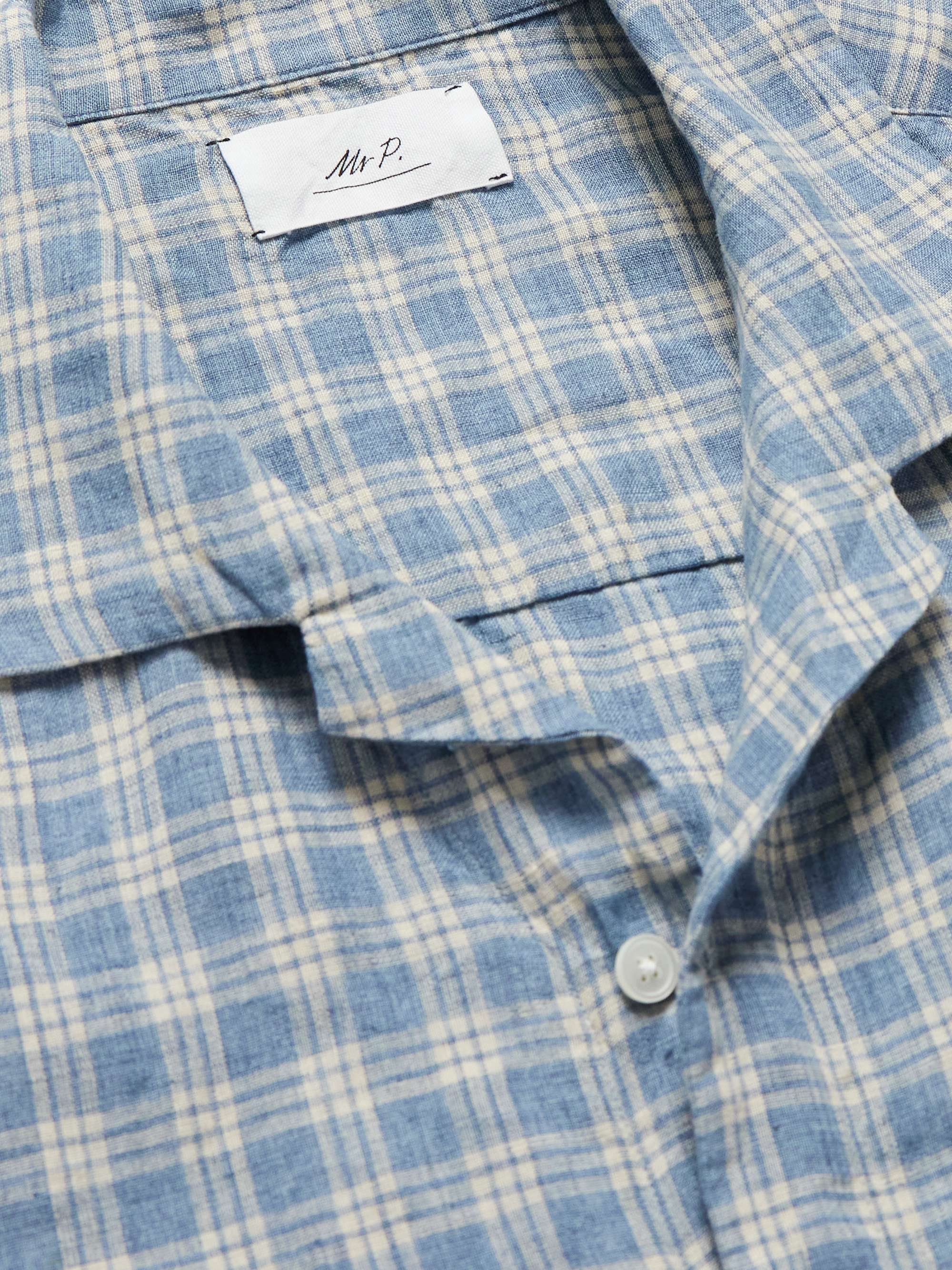 Camp-Collar Checked Crinkled-Linen Shirt view