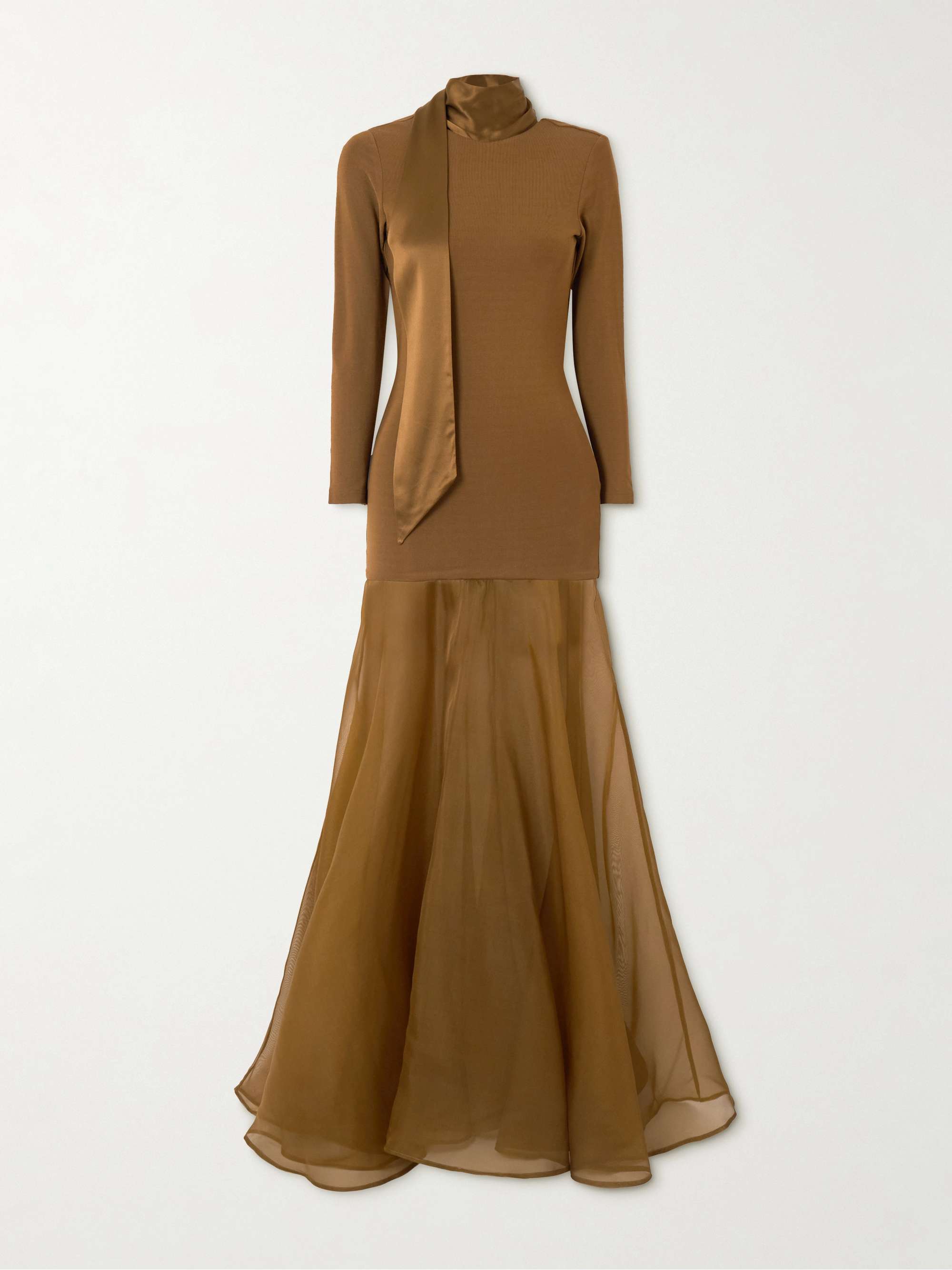 Aire scarf-effect satin-trimmed stretch-knit and silk-organza maxi dress view