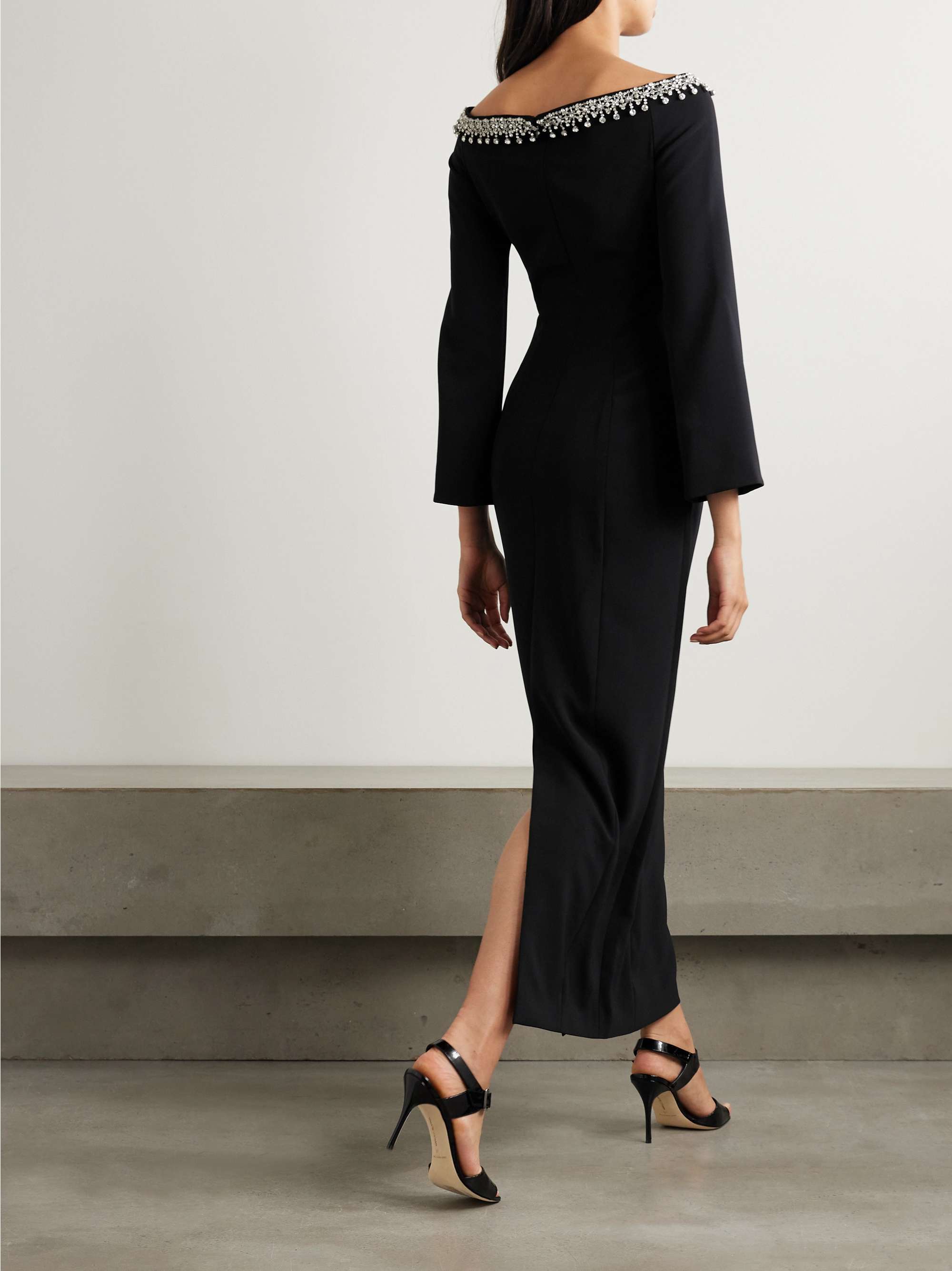 Off-the-shoulder embellished cady midi dress view