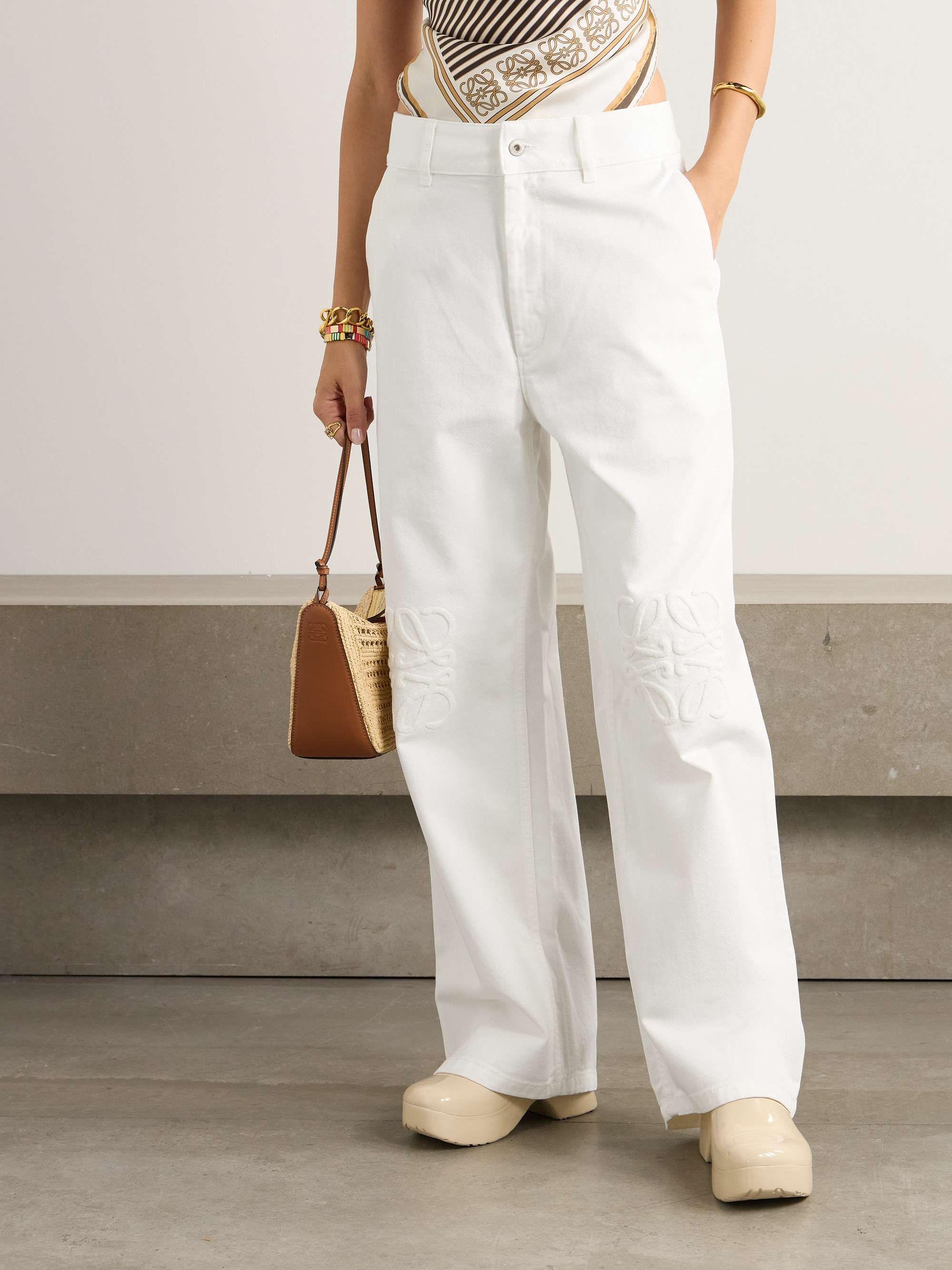 + Paula's Ibiza leather-trimmed embroidered high-rise wide-leg jeans view