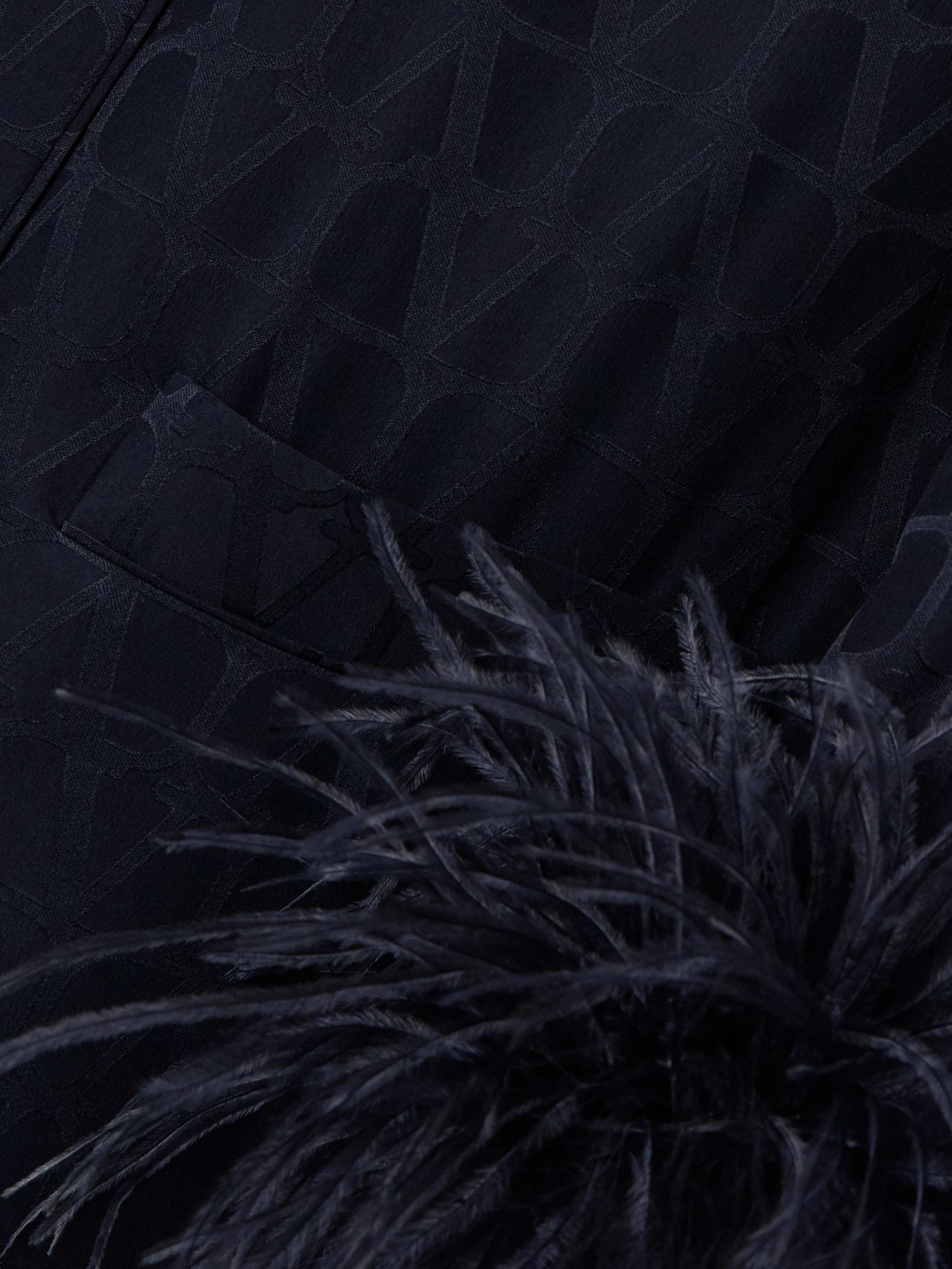 Feather-trimmed silk satin-jacquard shirt view