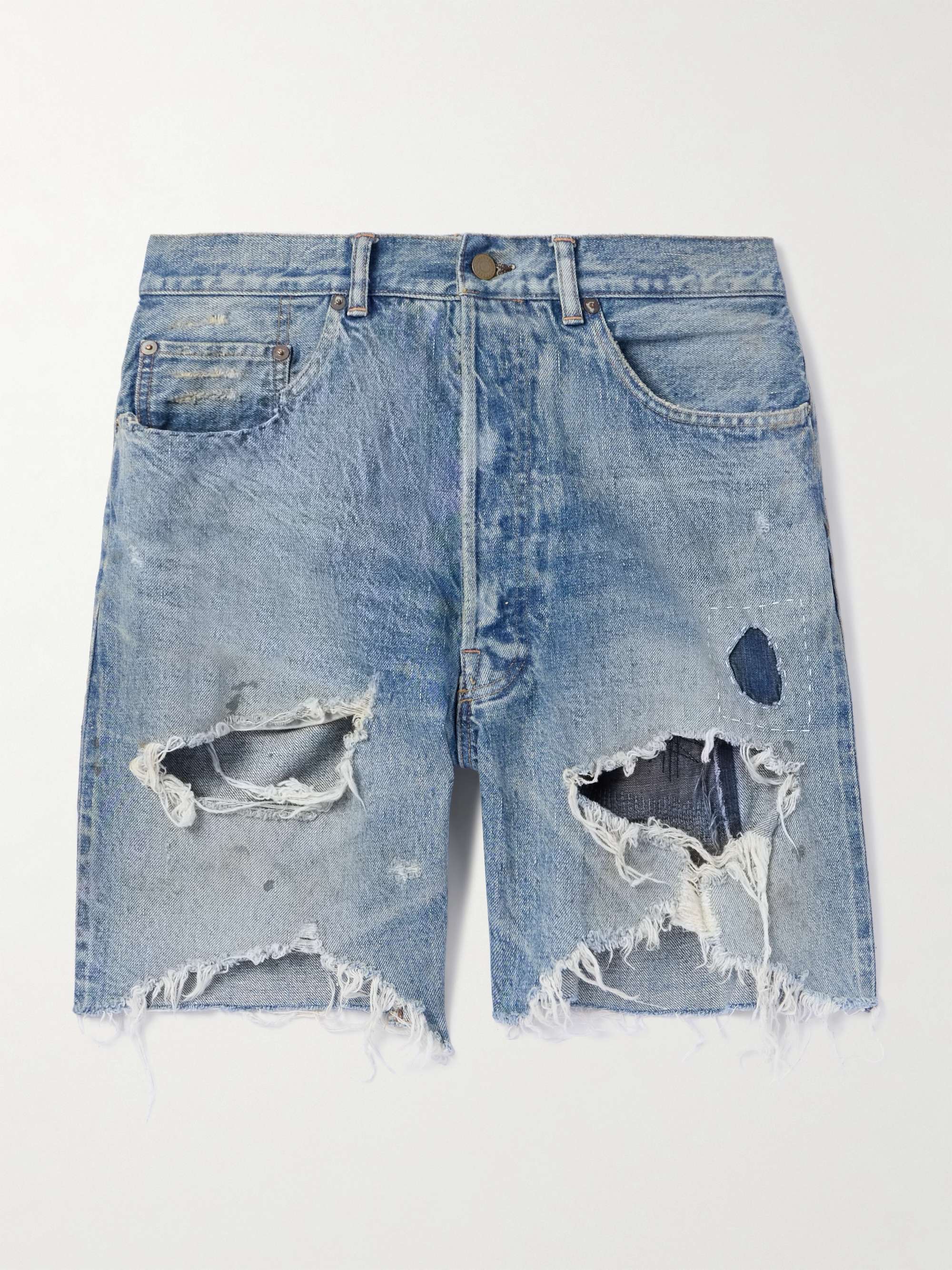 Straight-Leg Distressed Denim Shorts view