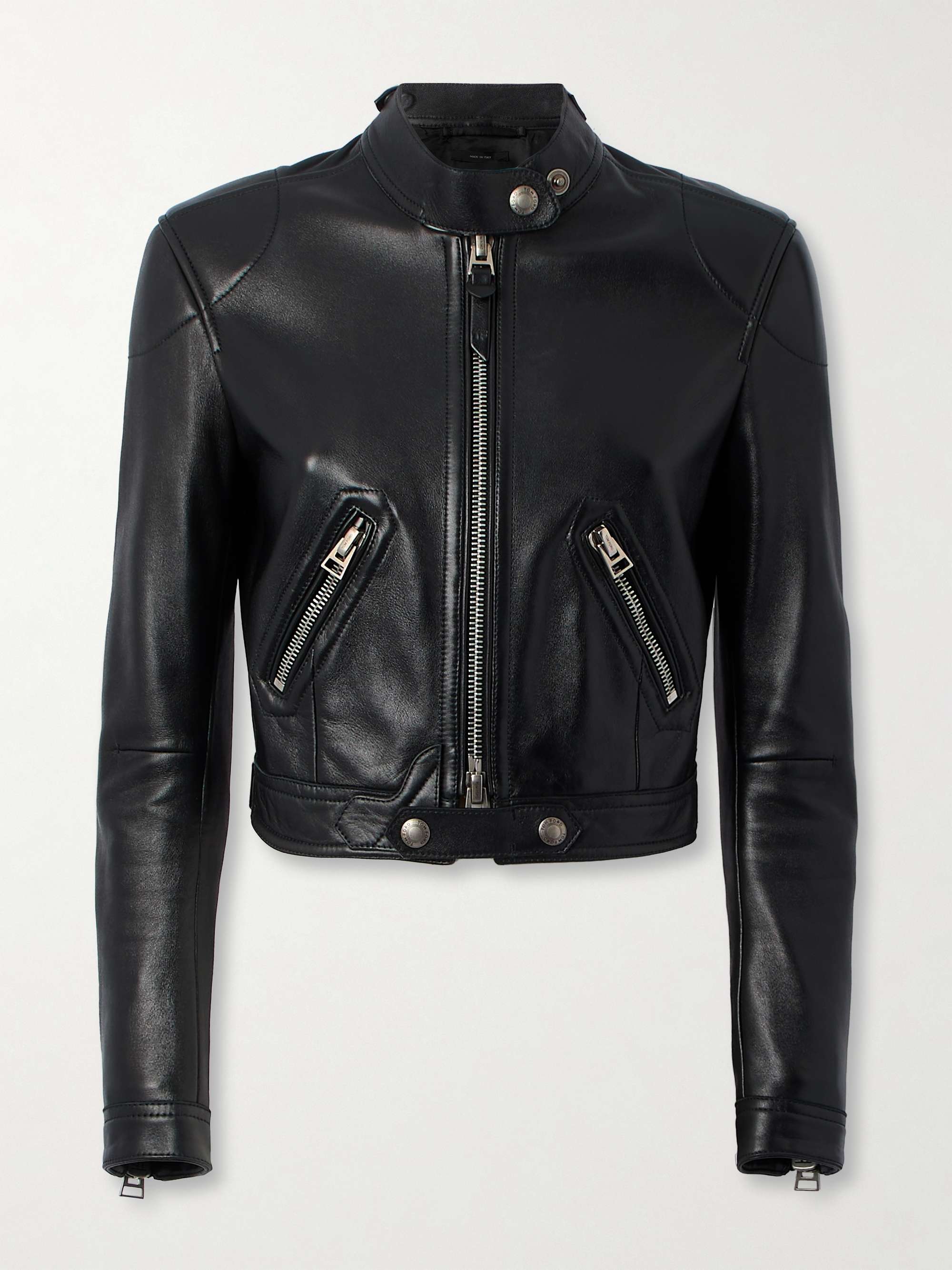 Cropped leather biker jacket view