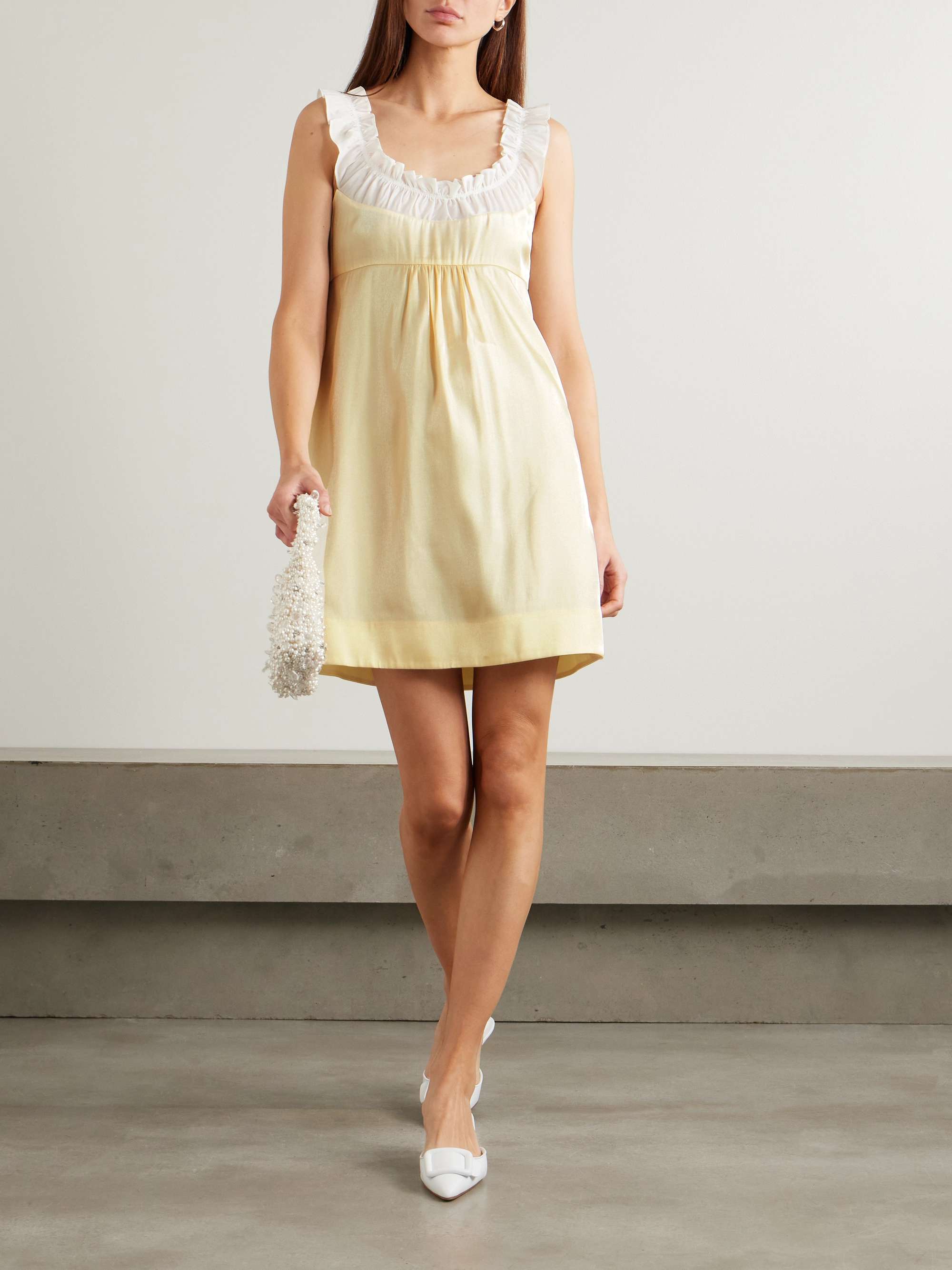 Ruffled chiffon-trimmed satin mini dress view