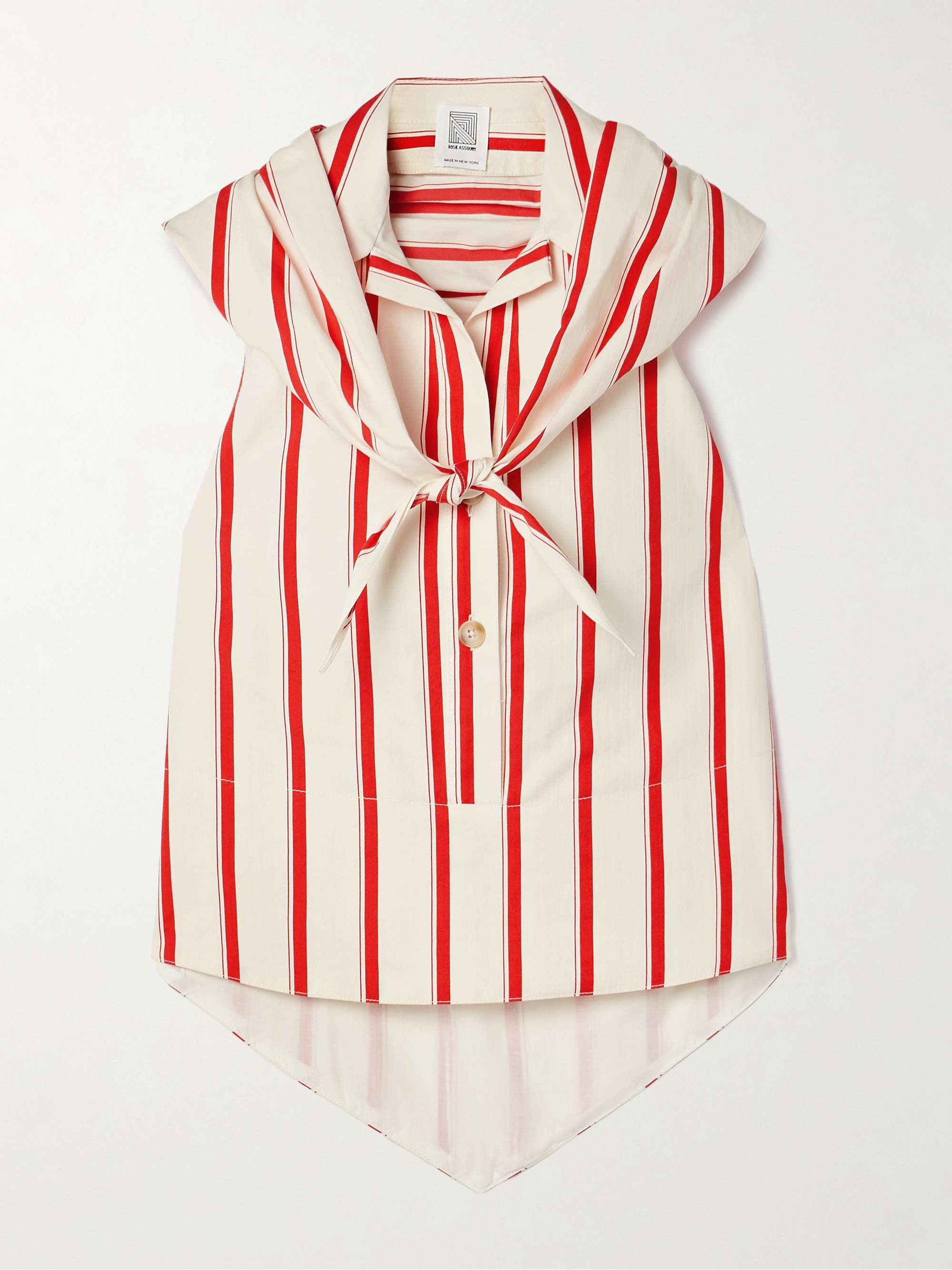 Kerchief striped herringbone cotton-blend halterneck top view