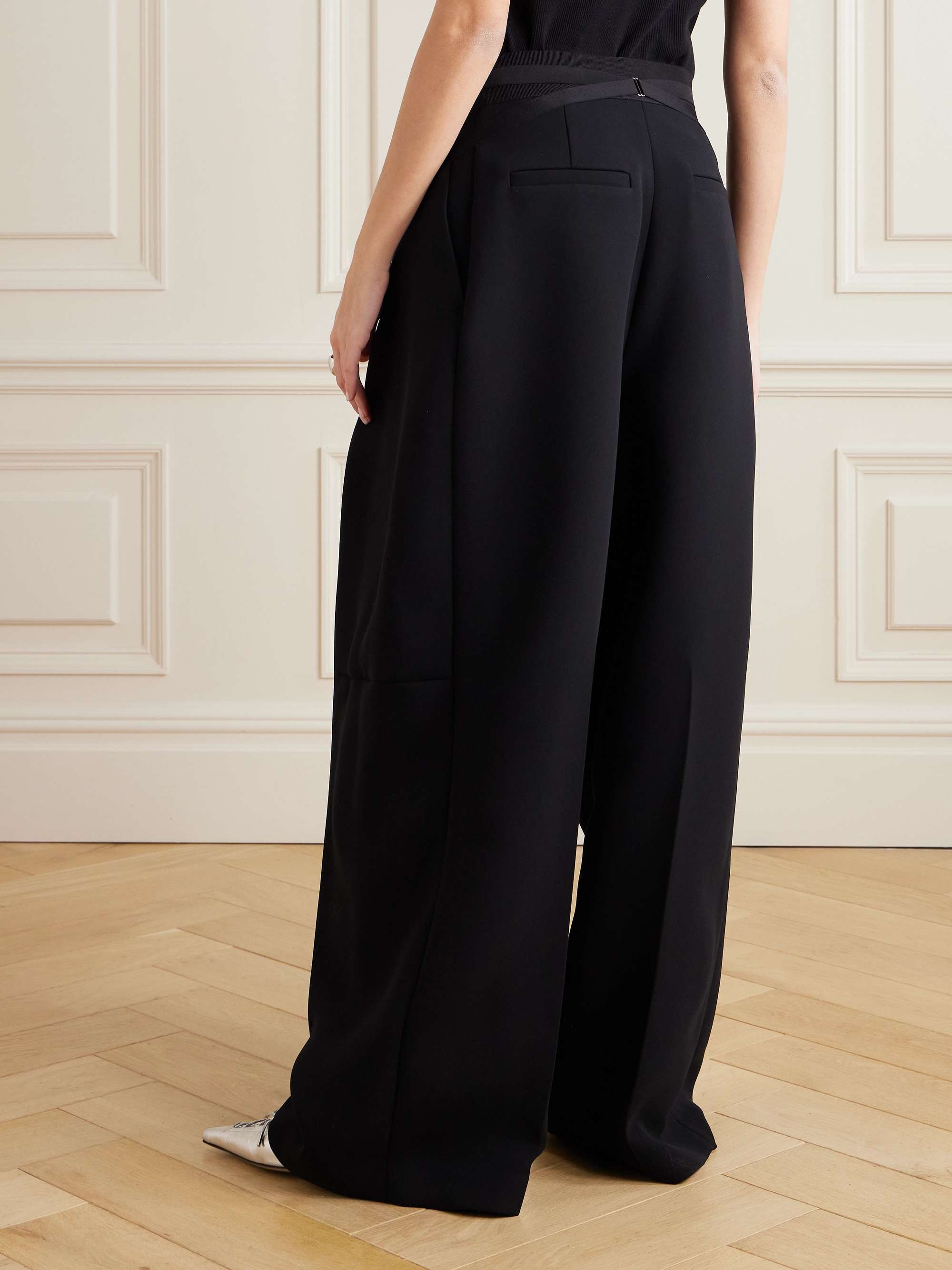 Grosgrain-trimmed pleated crepe pants view