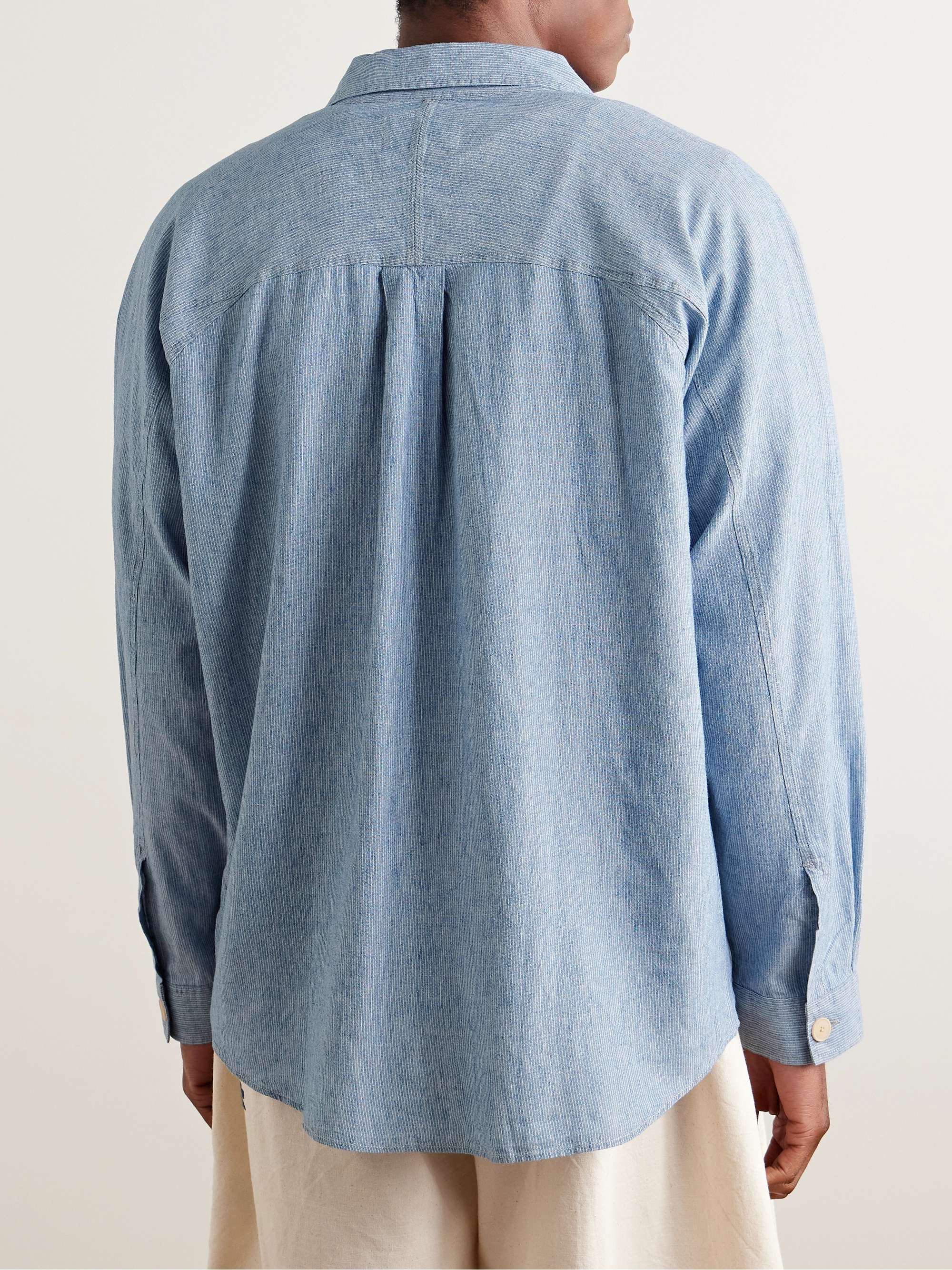 Camp-Collar Striped Linen and Cotton-Blend Shirt view