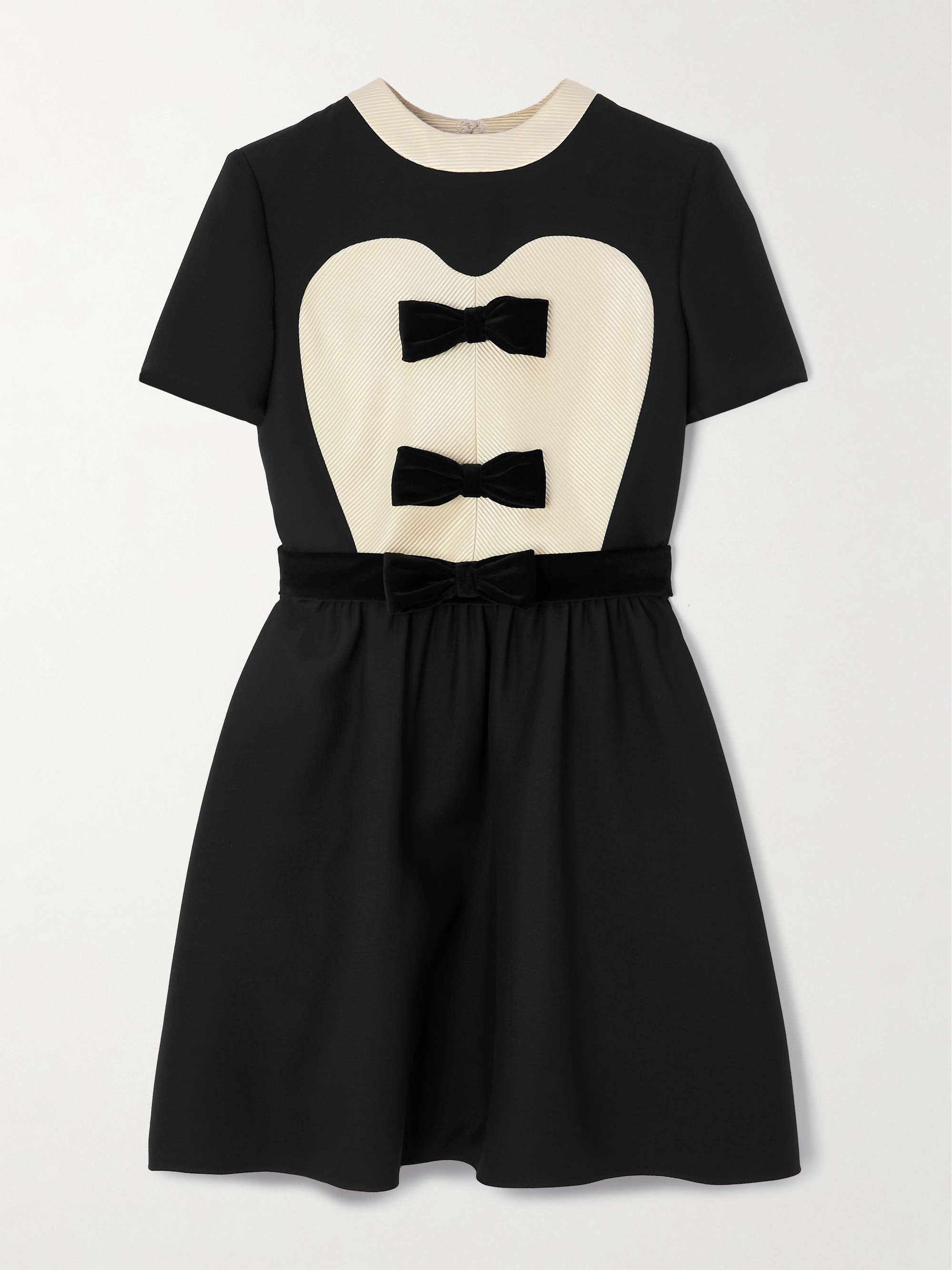 Bow-detailed velvet and ribbed satin-trimmed wool and silk-blend mini dress view