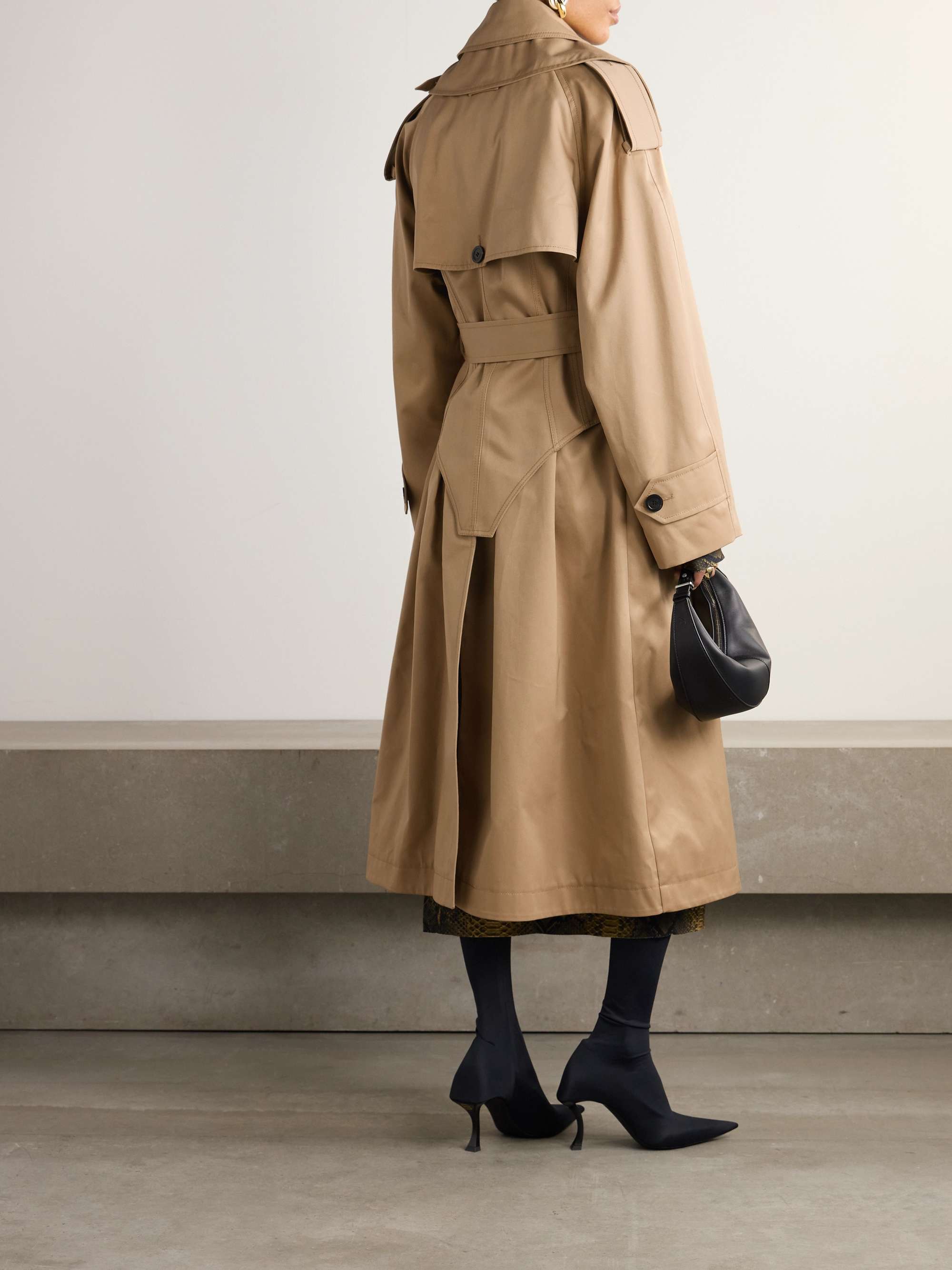 Belted layered appliquéd cotton-twill trench coat view