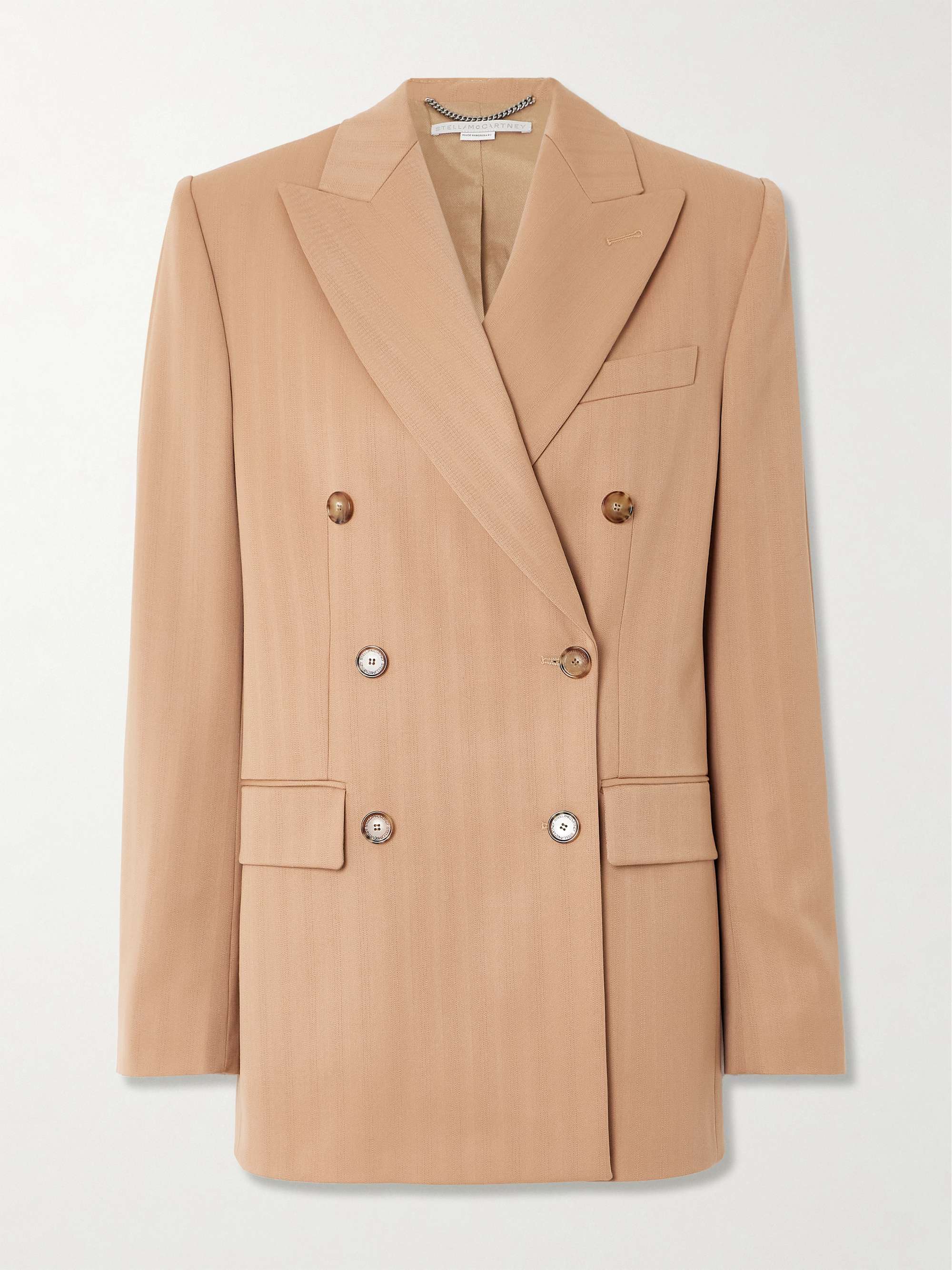 Double-breasted striped wool-blend blazer view