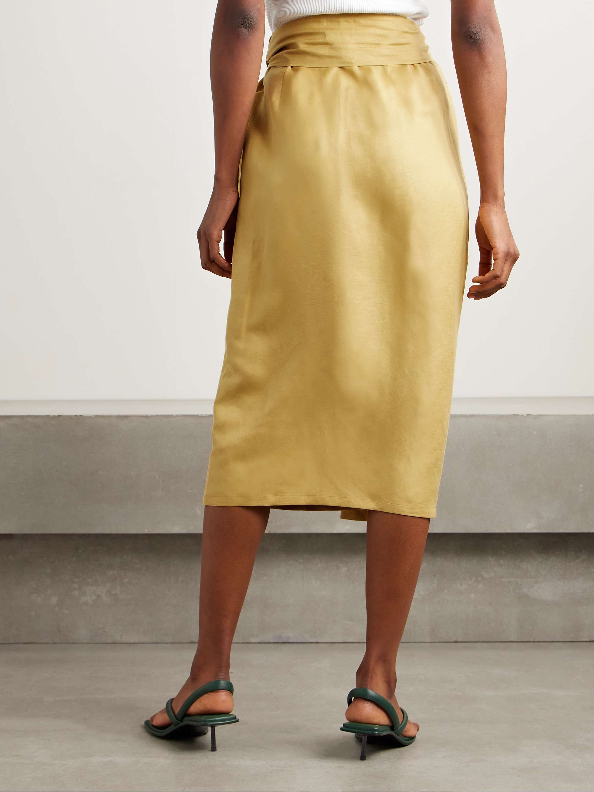 Tequila linen and silk-blend midi wrap skirt view