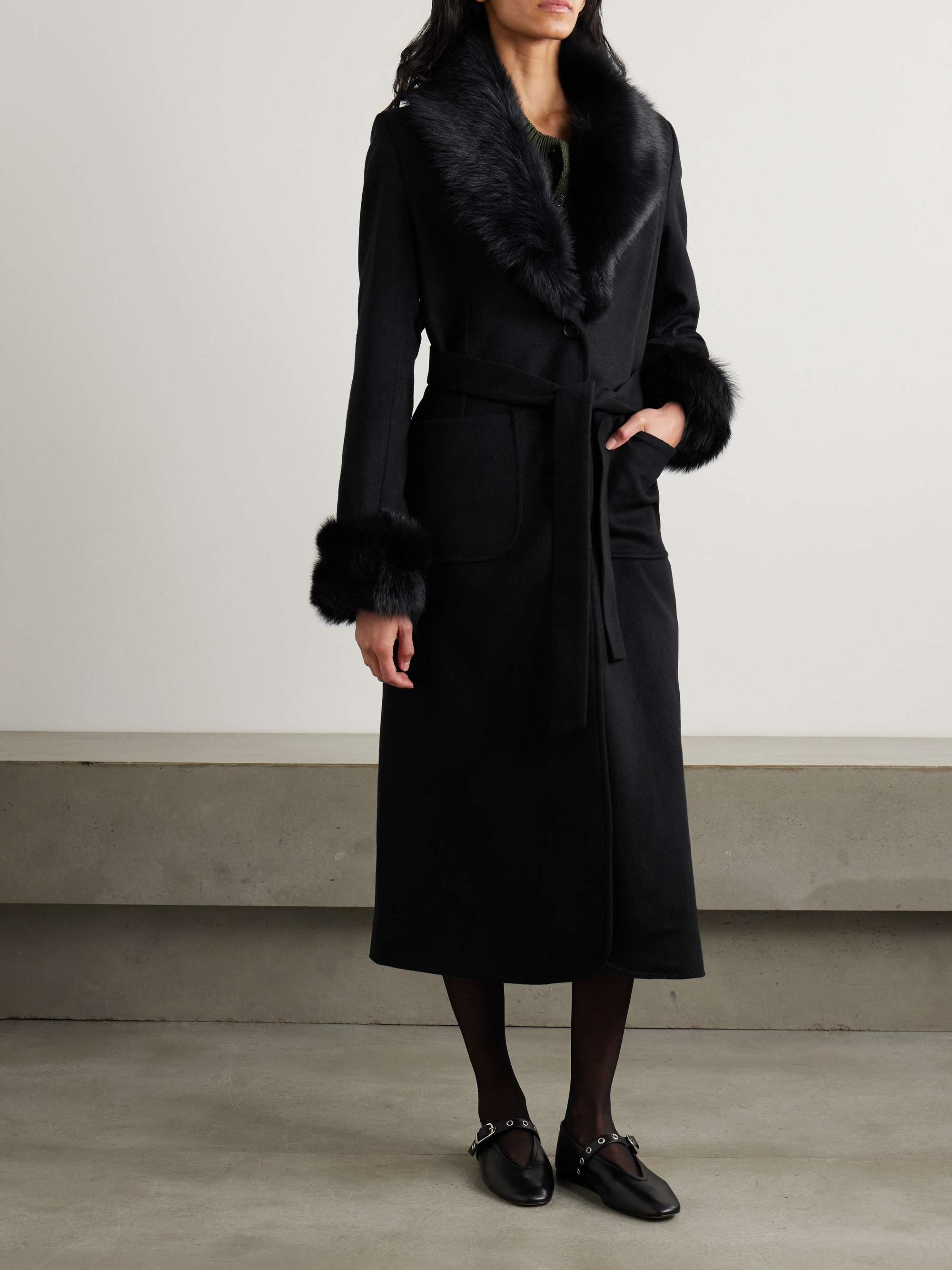 Arena shearling-trimmed wool and cashmere-blend coat view