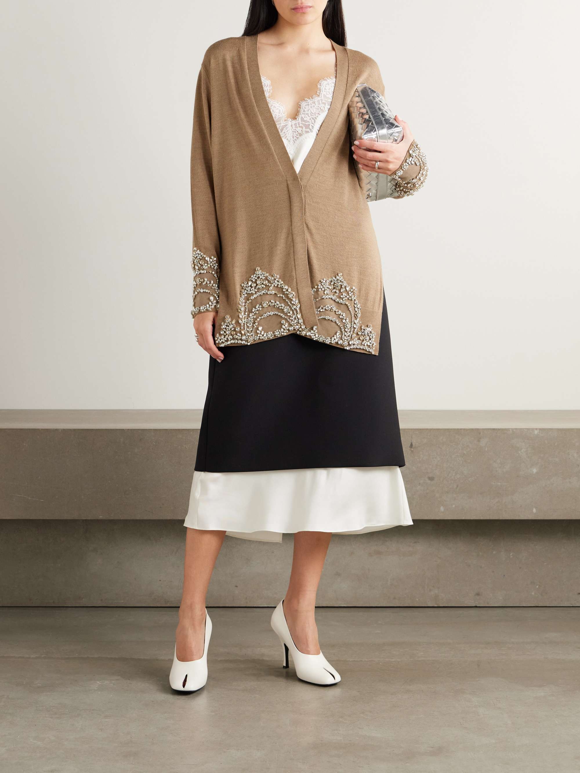 Crystal-embellished wool cardigan view