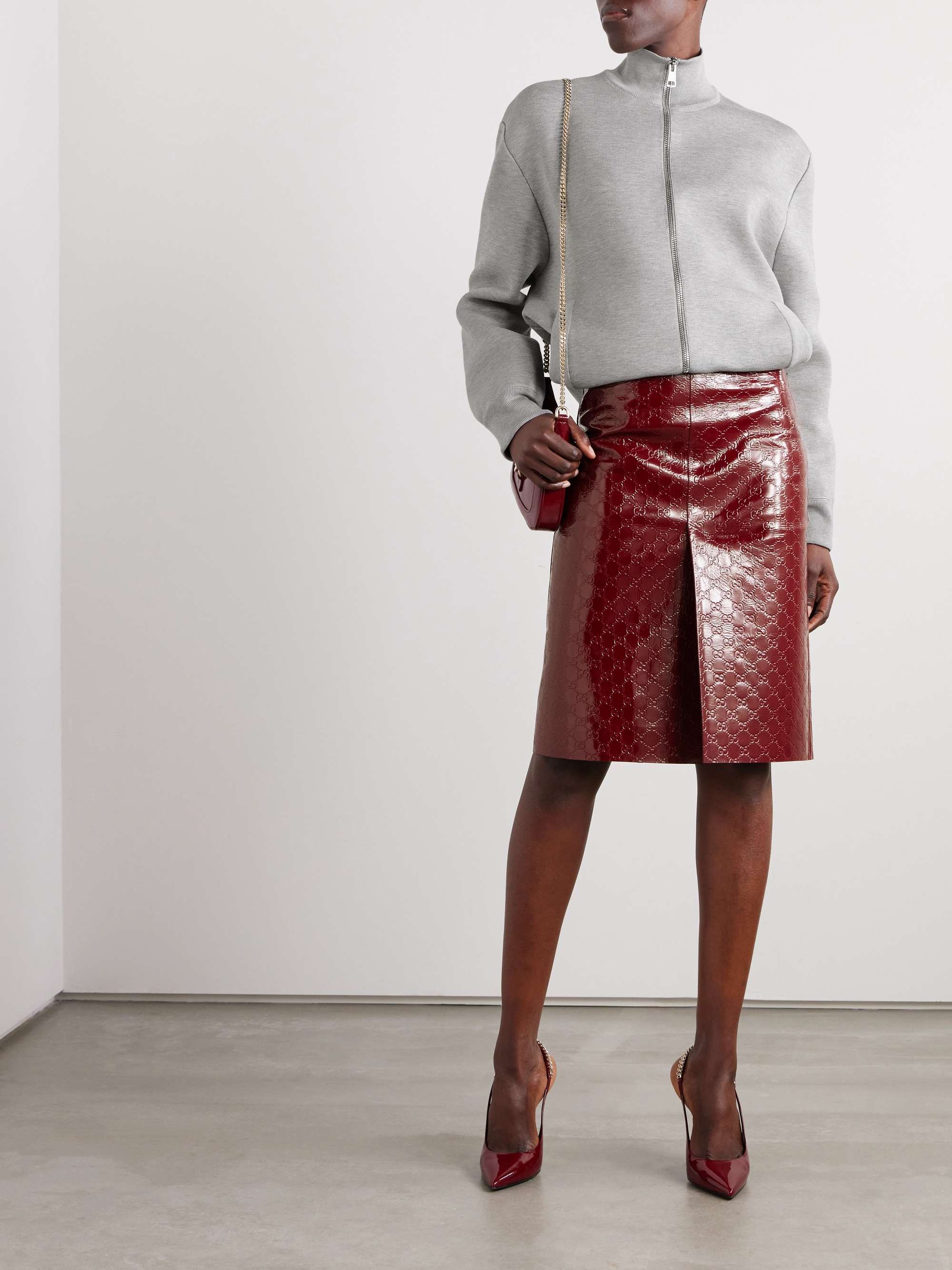 Embossed crinkled patent-leather skirt view