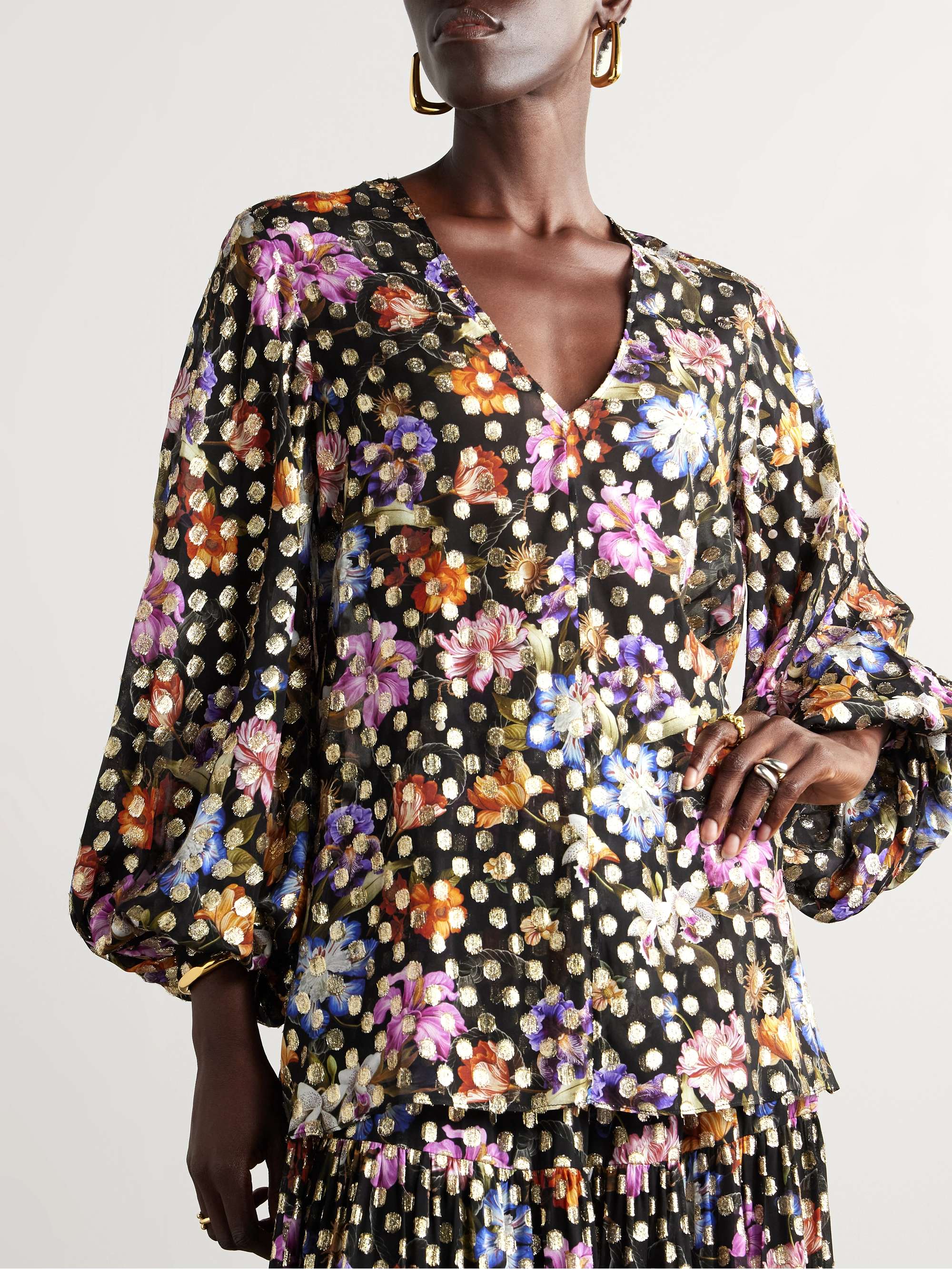 Stellan floral-print metallic fil coupé chiffon blouse view