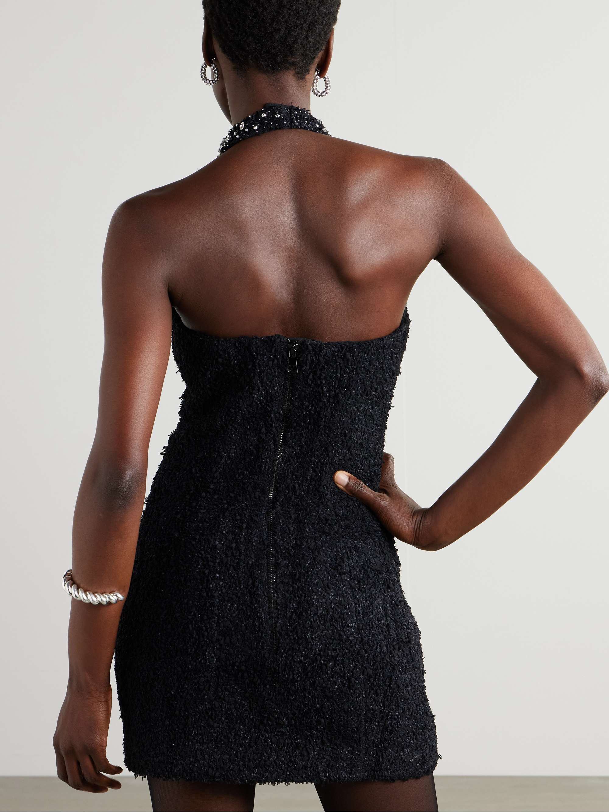 Crystal-embellished bouclé halterneck mini dress view