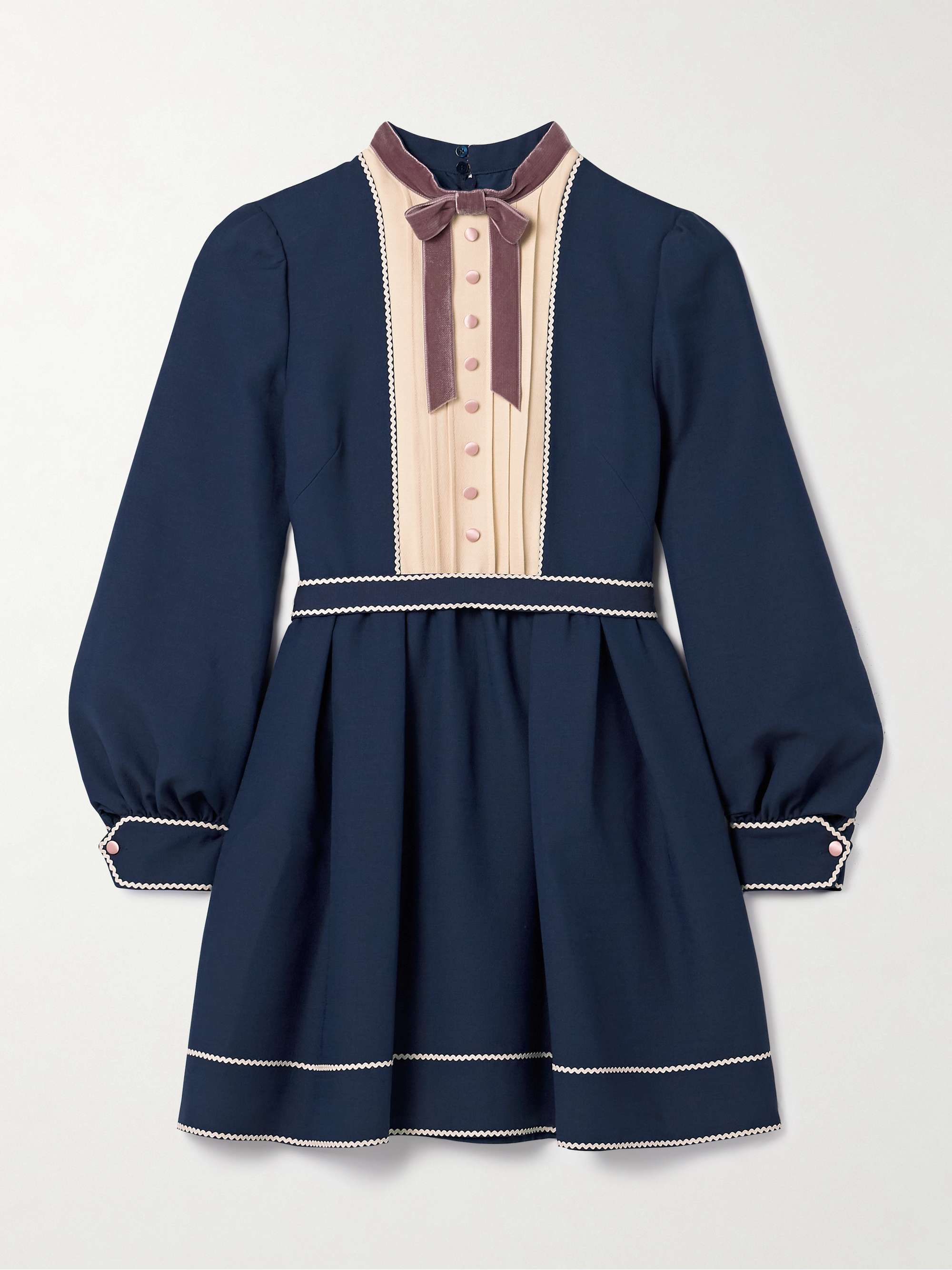 Ricrac, georgette and velvet-trimmed wool and silk-blend mini dress view