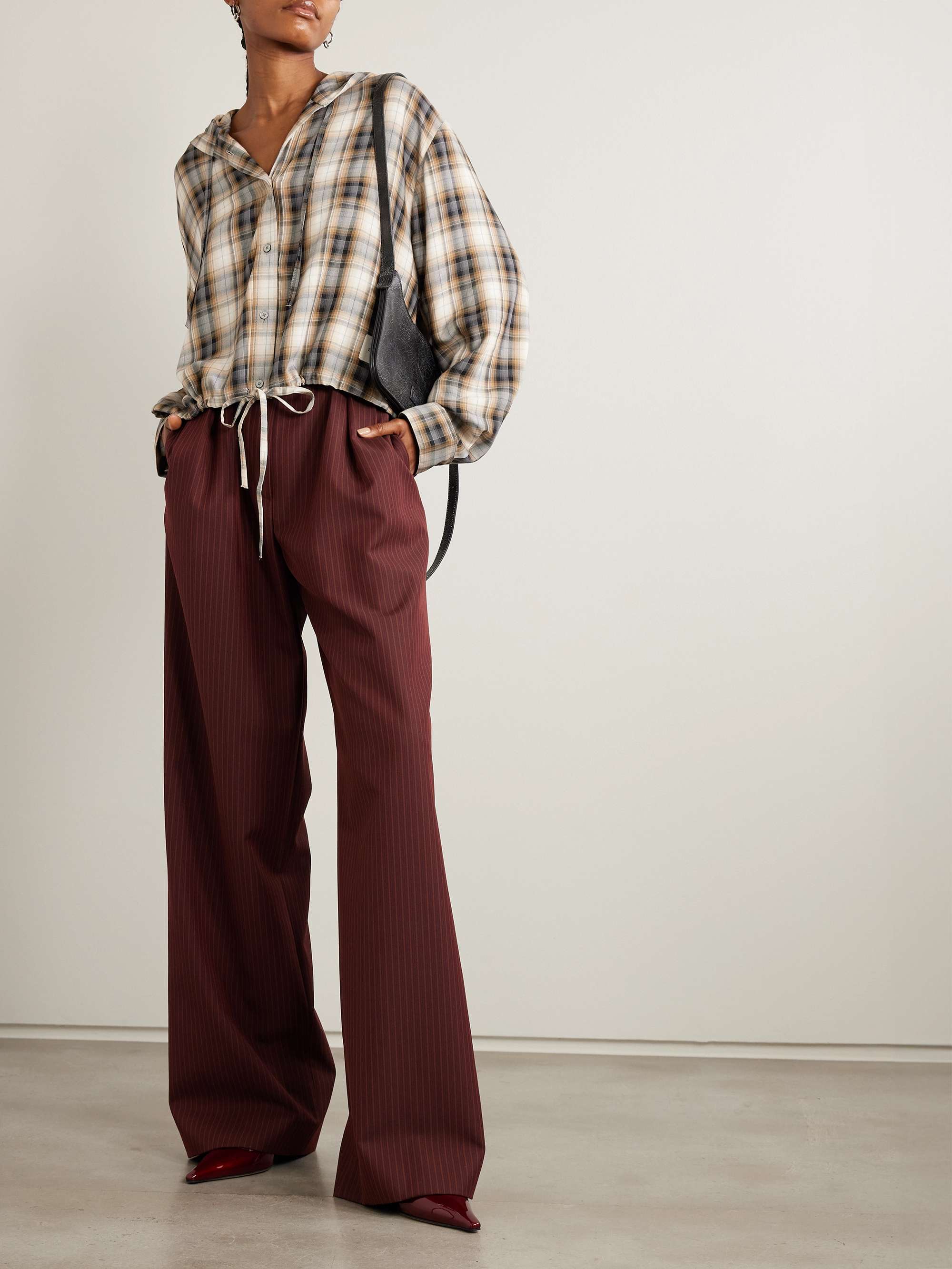 Hooded appliquéd checked woven shirt view