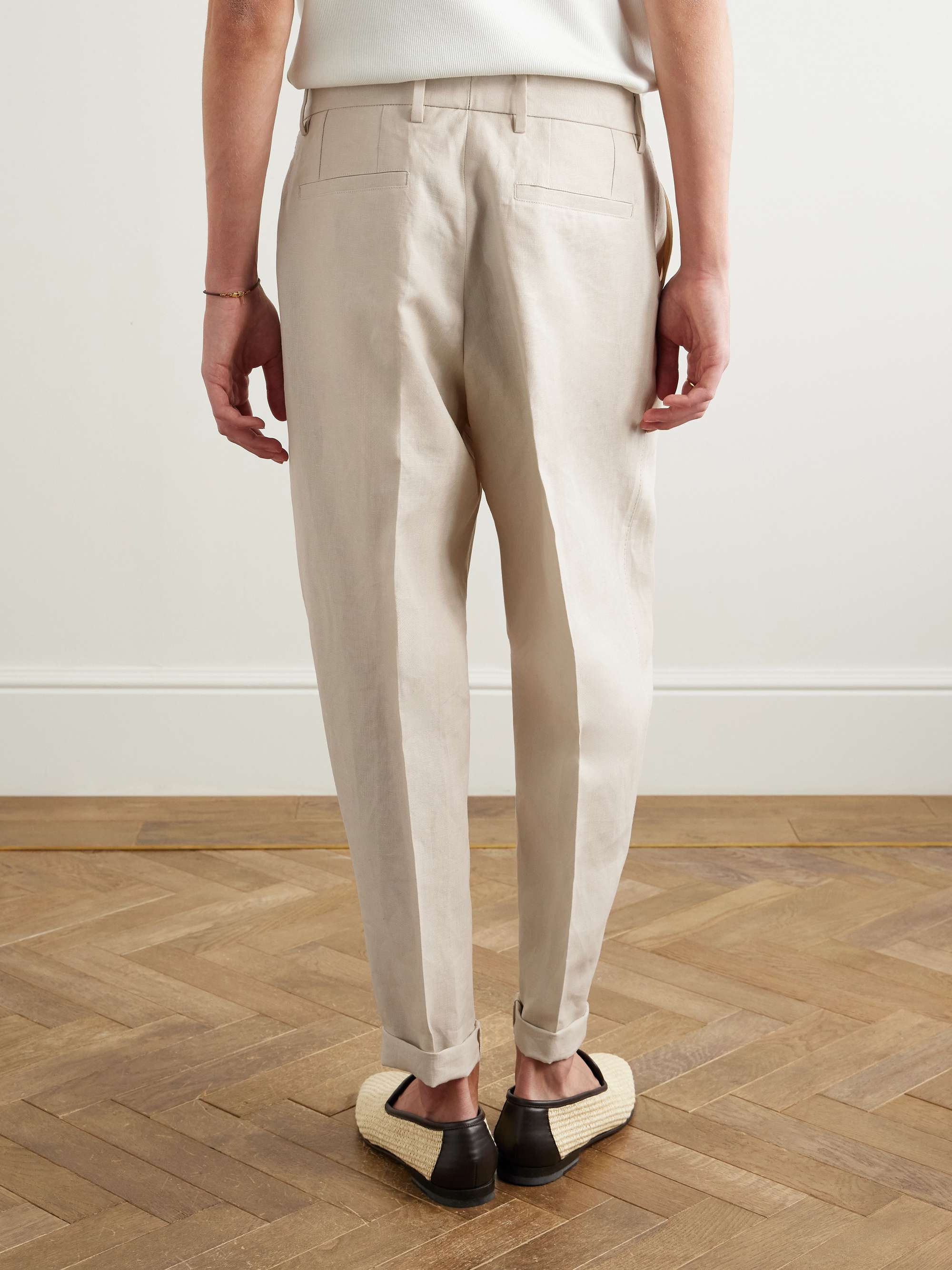 Straight-Leg Pleated Linen Trousers view