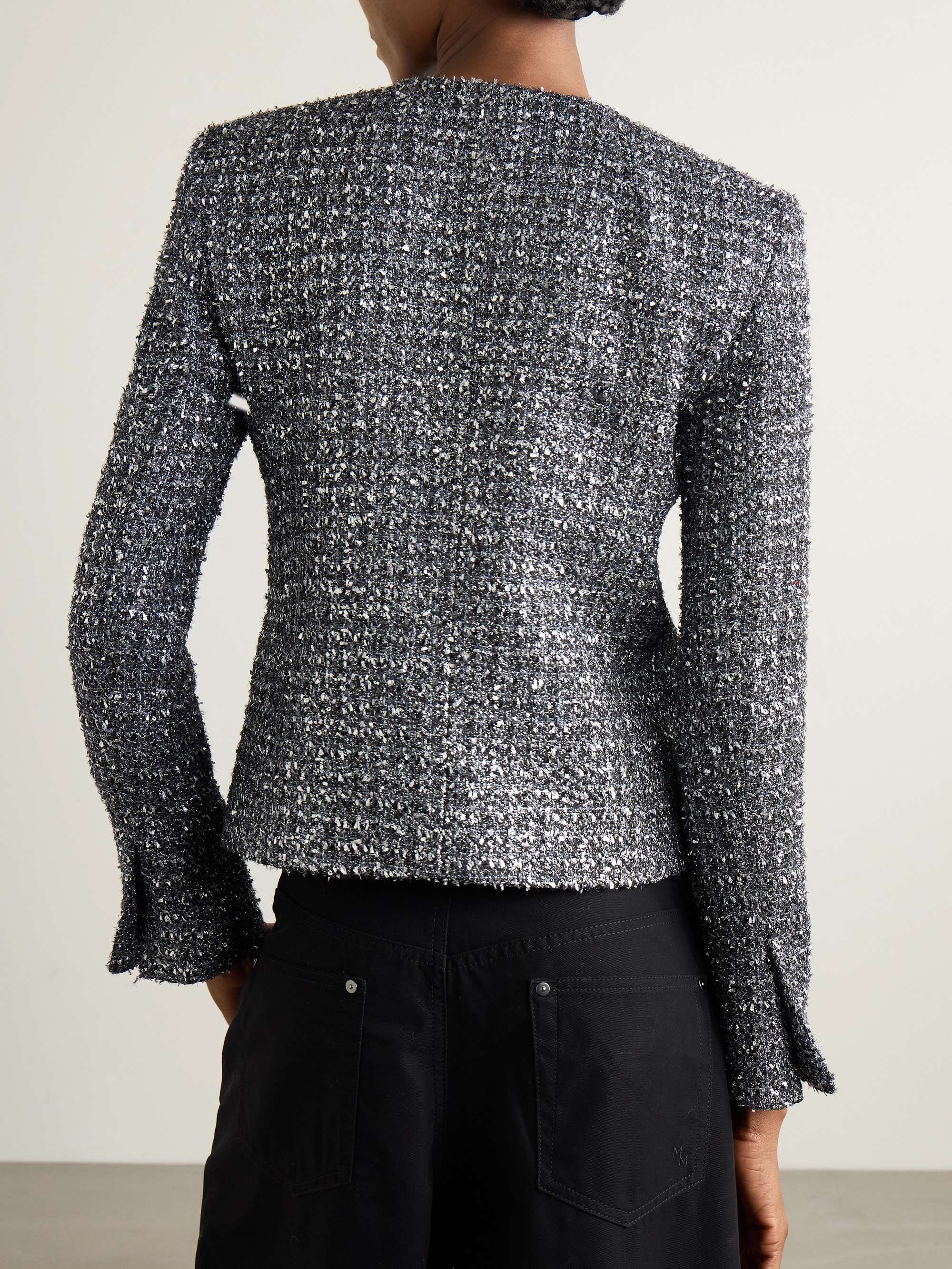 Sequin-embellished metallic tweed jacket view