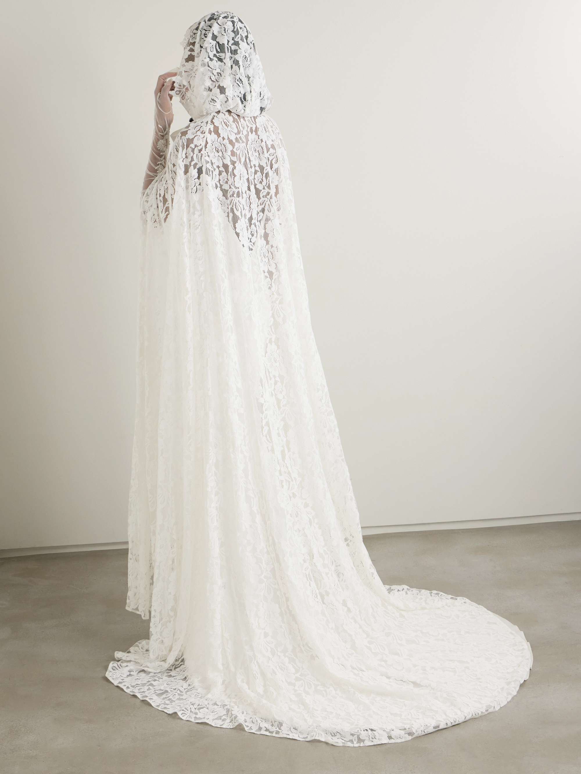 Dean hooded twill-trimmed lace cape view