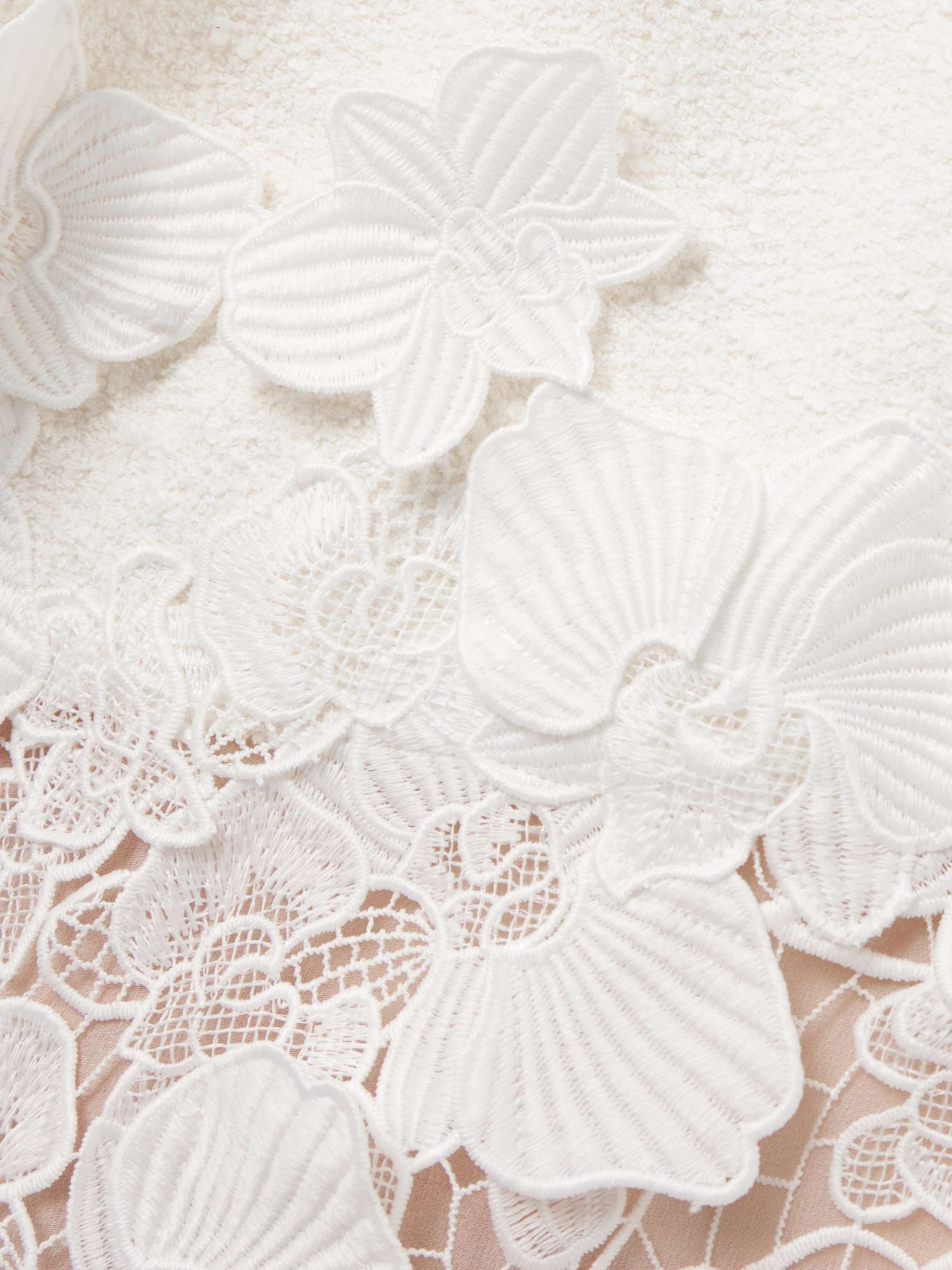 Asymmetric cotton and wool-blend bouclé and guipure lace dress view