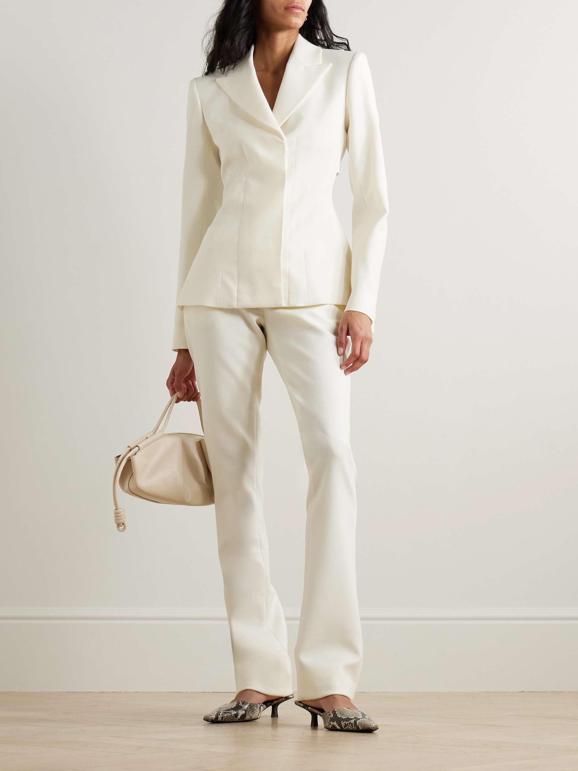 Satin-trimmed wool-blend twill blazer view