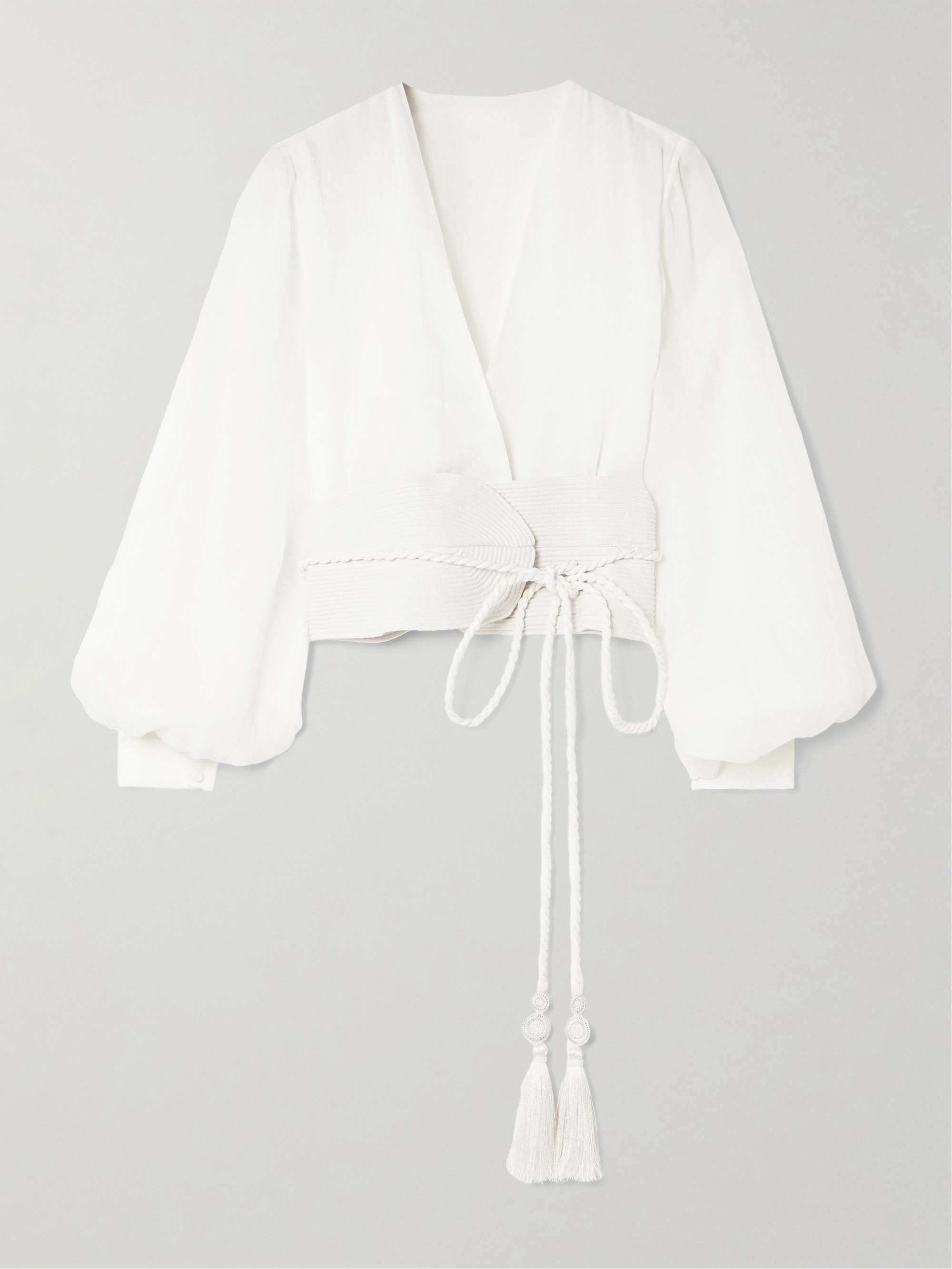 La Costa braid-trimmed belted linen blouse view