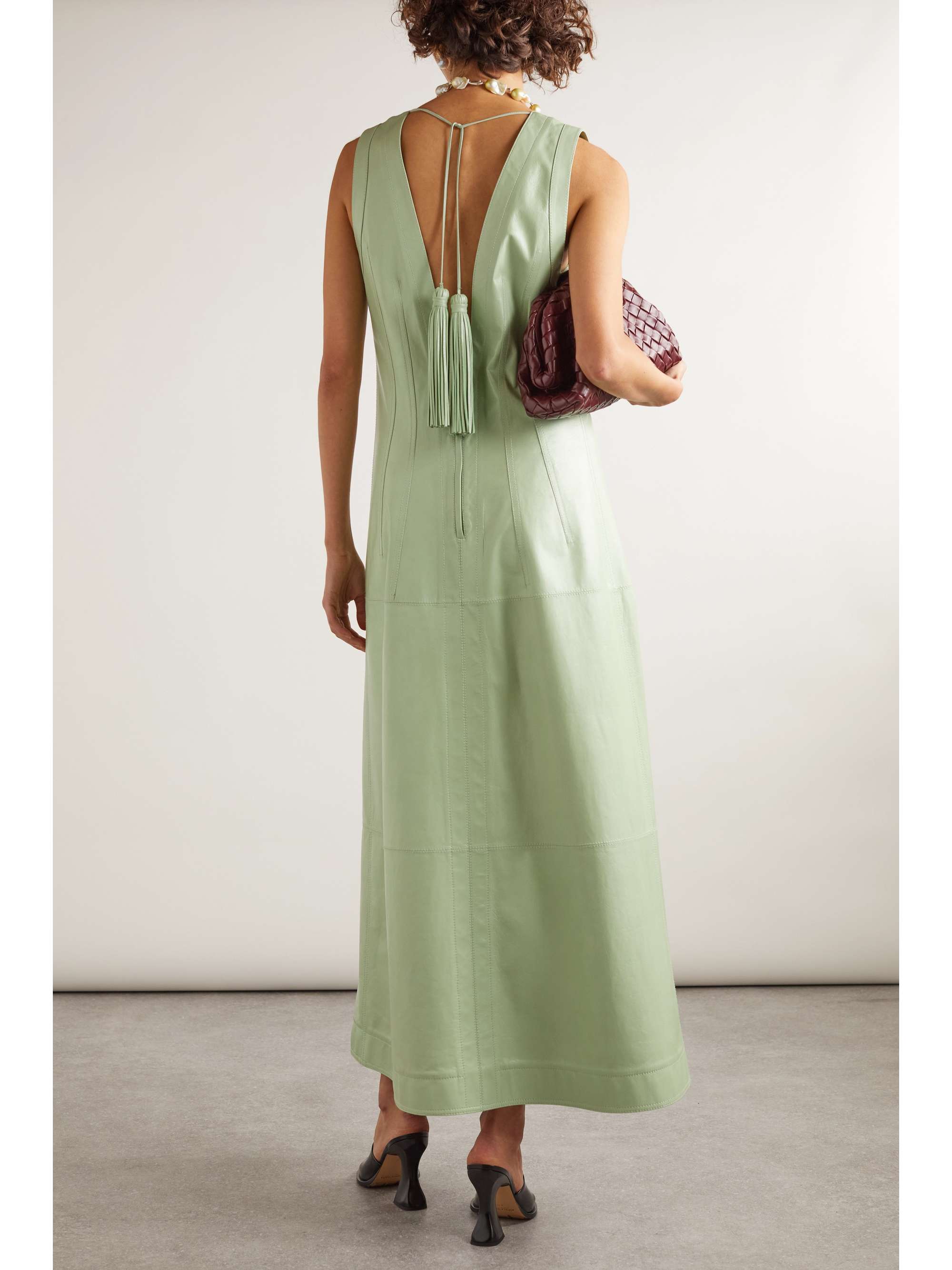 Tasseled leather maxi dress view
