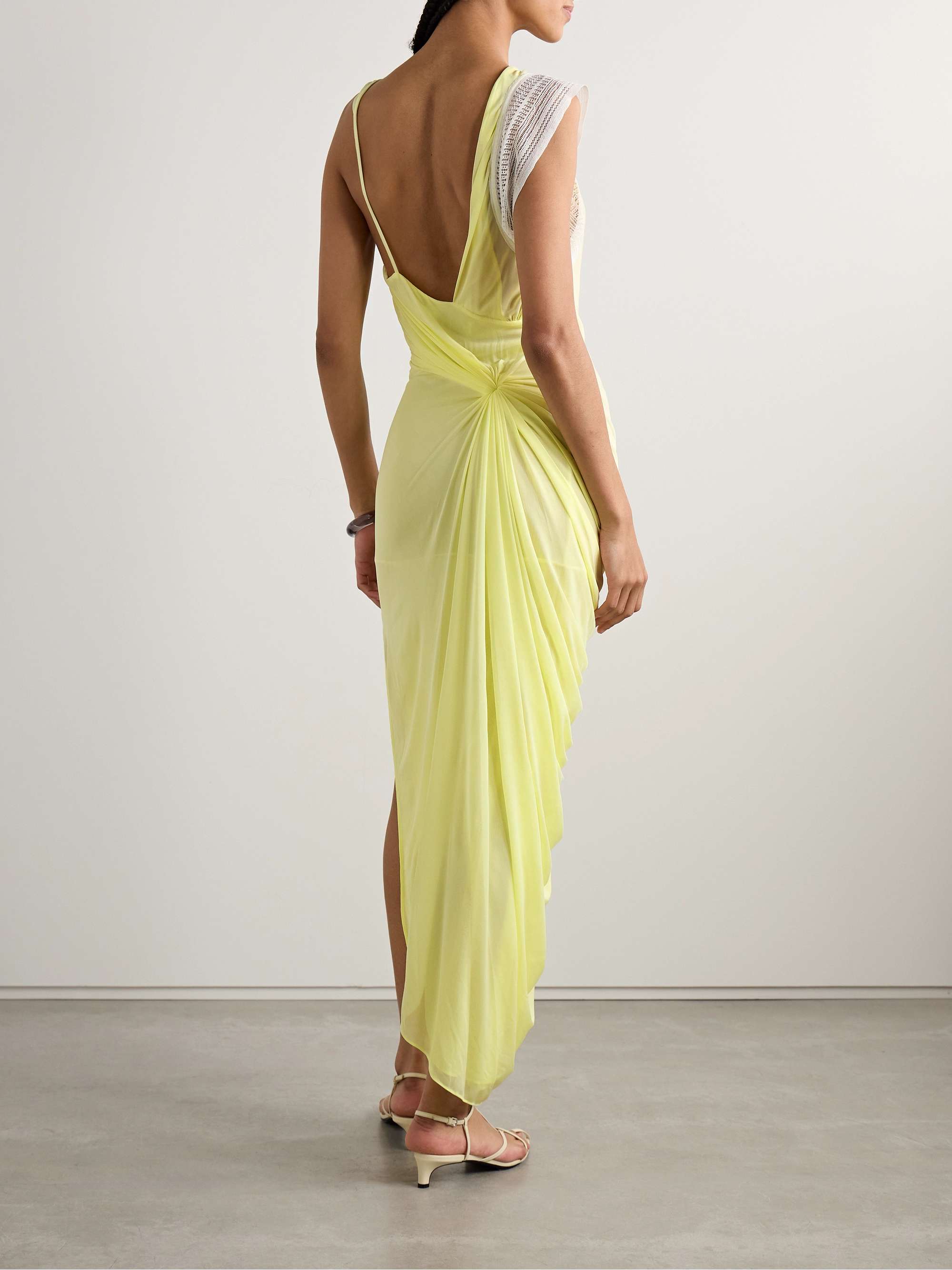 Galathea lace-trimmed draped mesh gown view