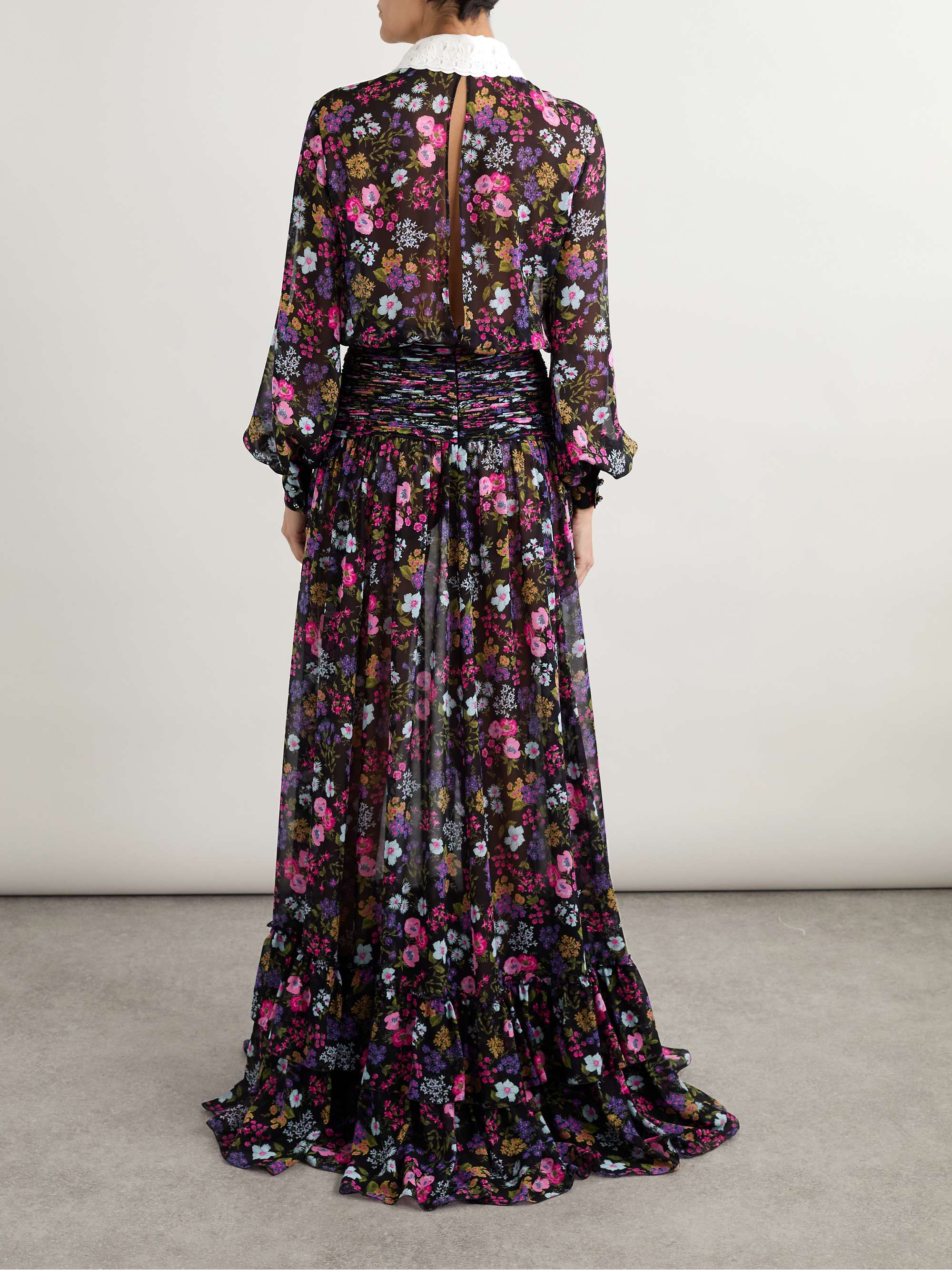 Broderie anglaise-trimmed smocked floral-print silk-georgette maxi dress view