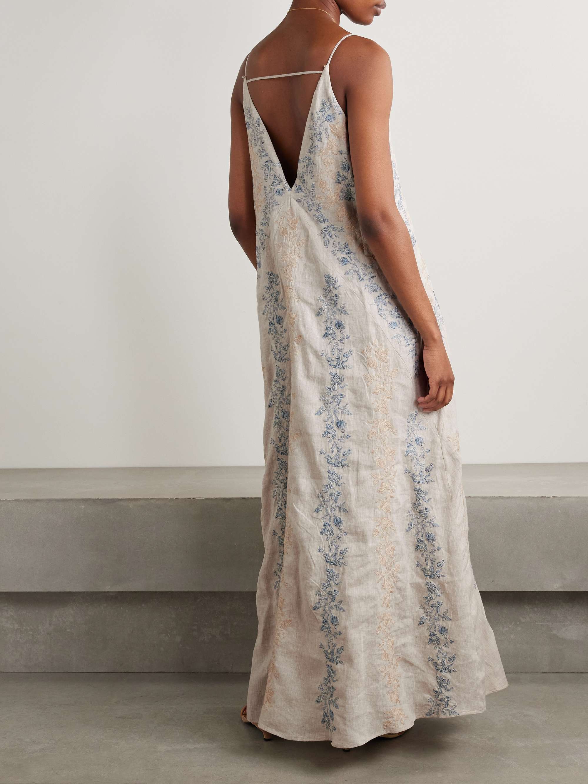 Soledad Bougainvillea embroidered linen maxi dress view