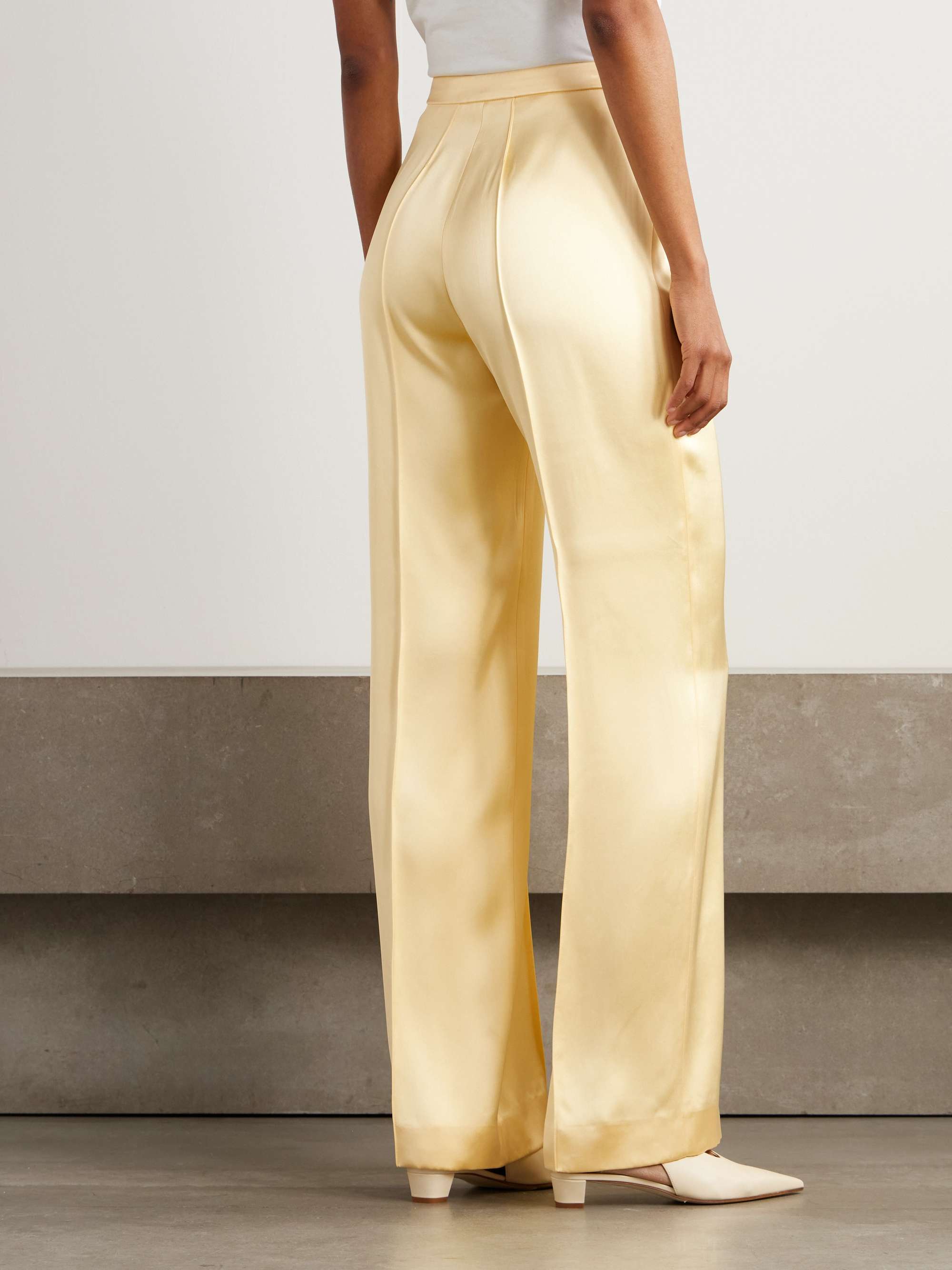 Pintucked satin straight-leg pants view