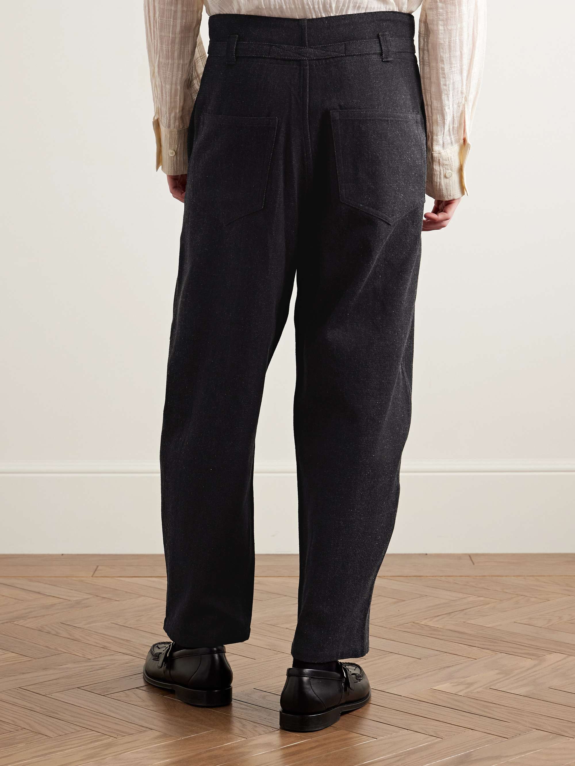 Fauji Belted Embroidered Cotton-Twill Trousers view
