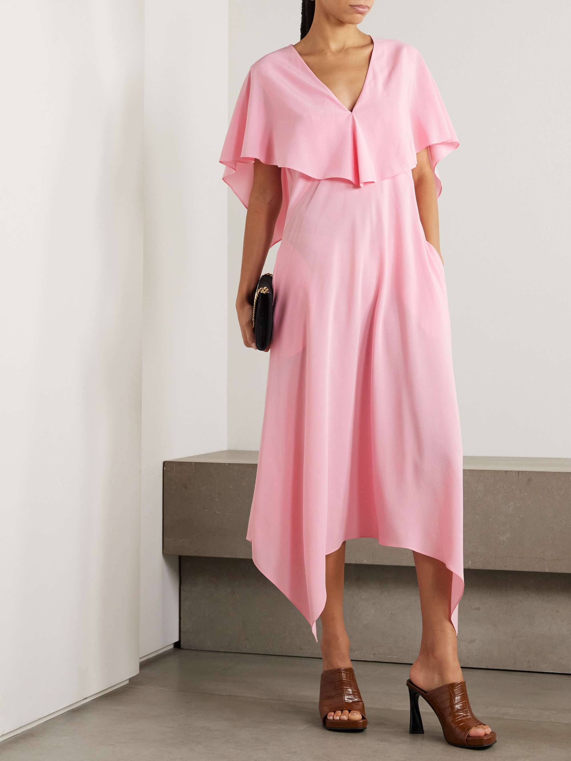 Asymmetric draped silk-crepe midi dress view