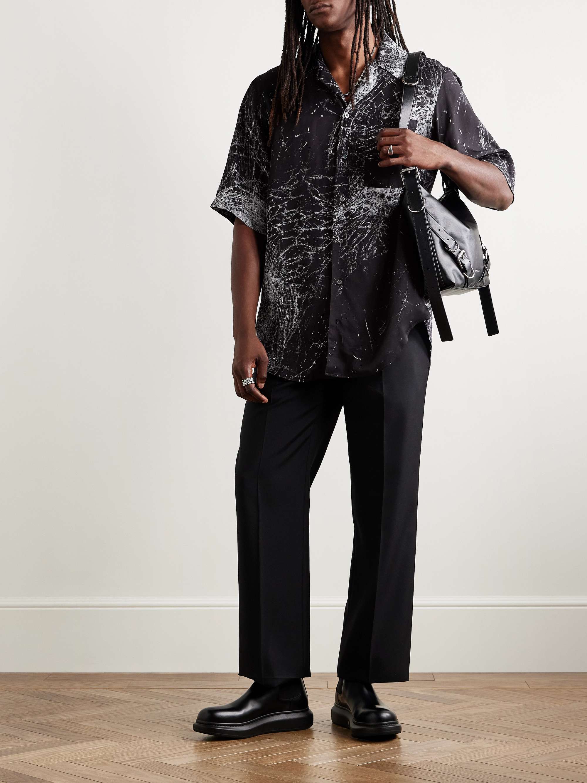 Camp-Collar Printed Crepe de Chine Shirt view