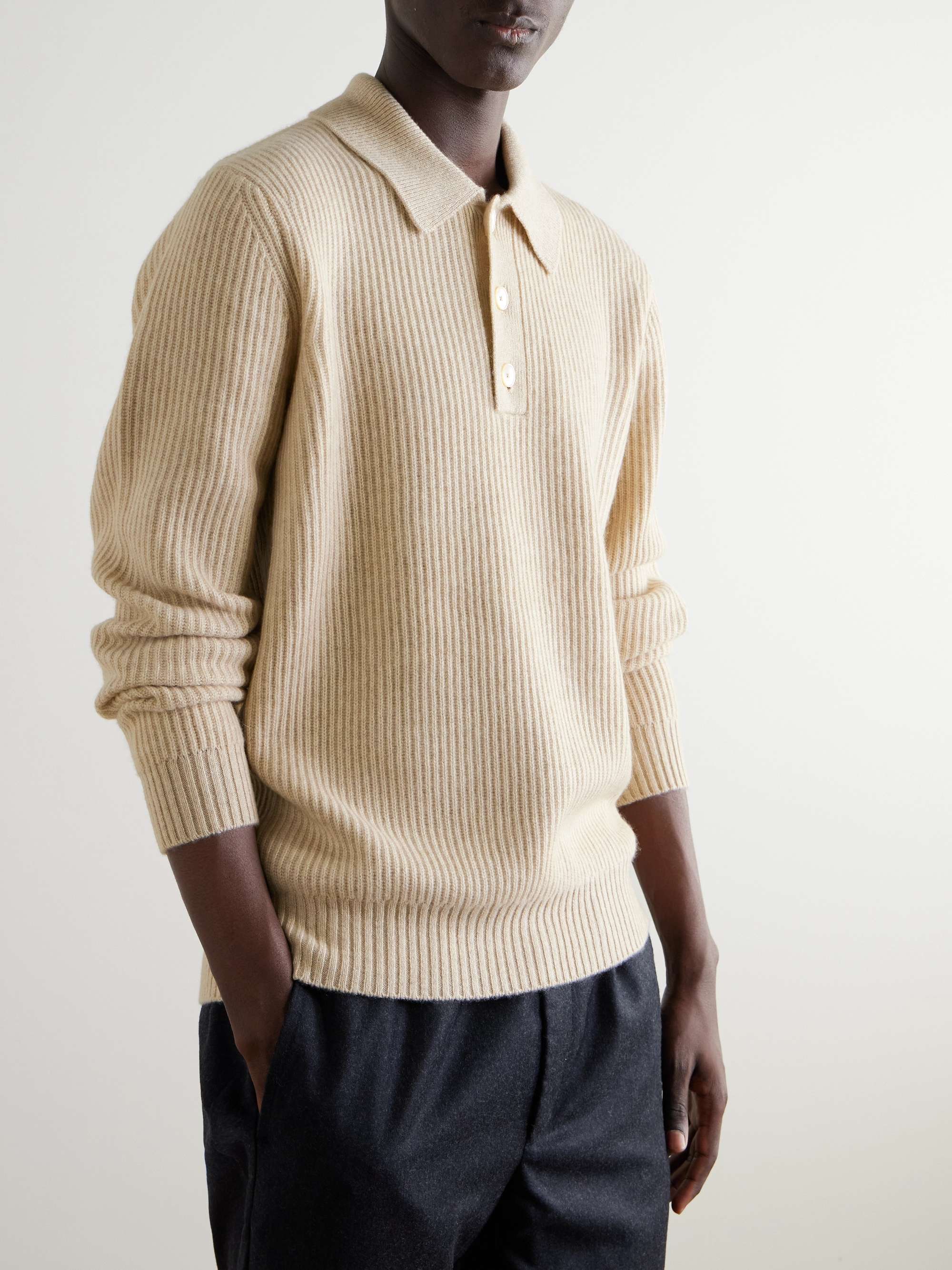 Ribbed Cashmere Polo Shirt view