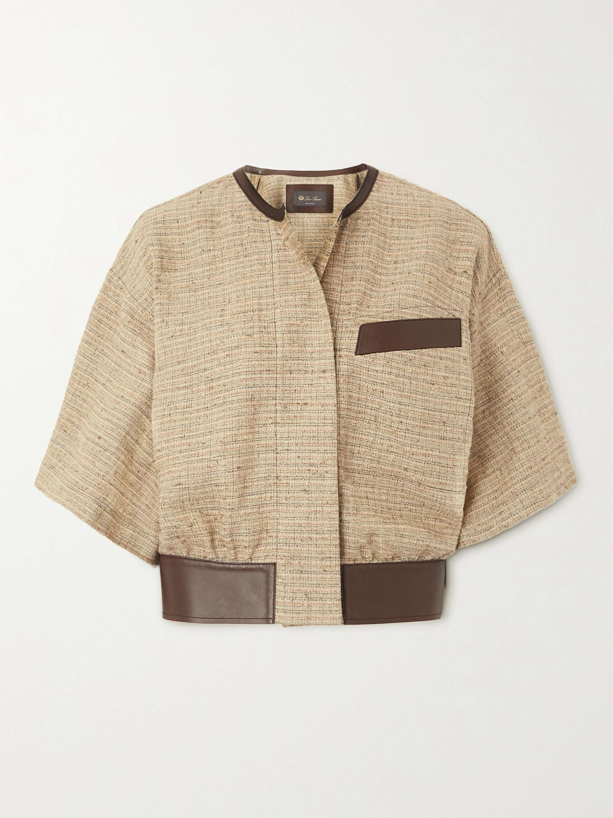 Lyron leather-trimmed linen jacket view
