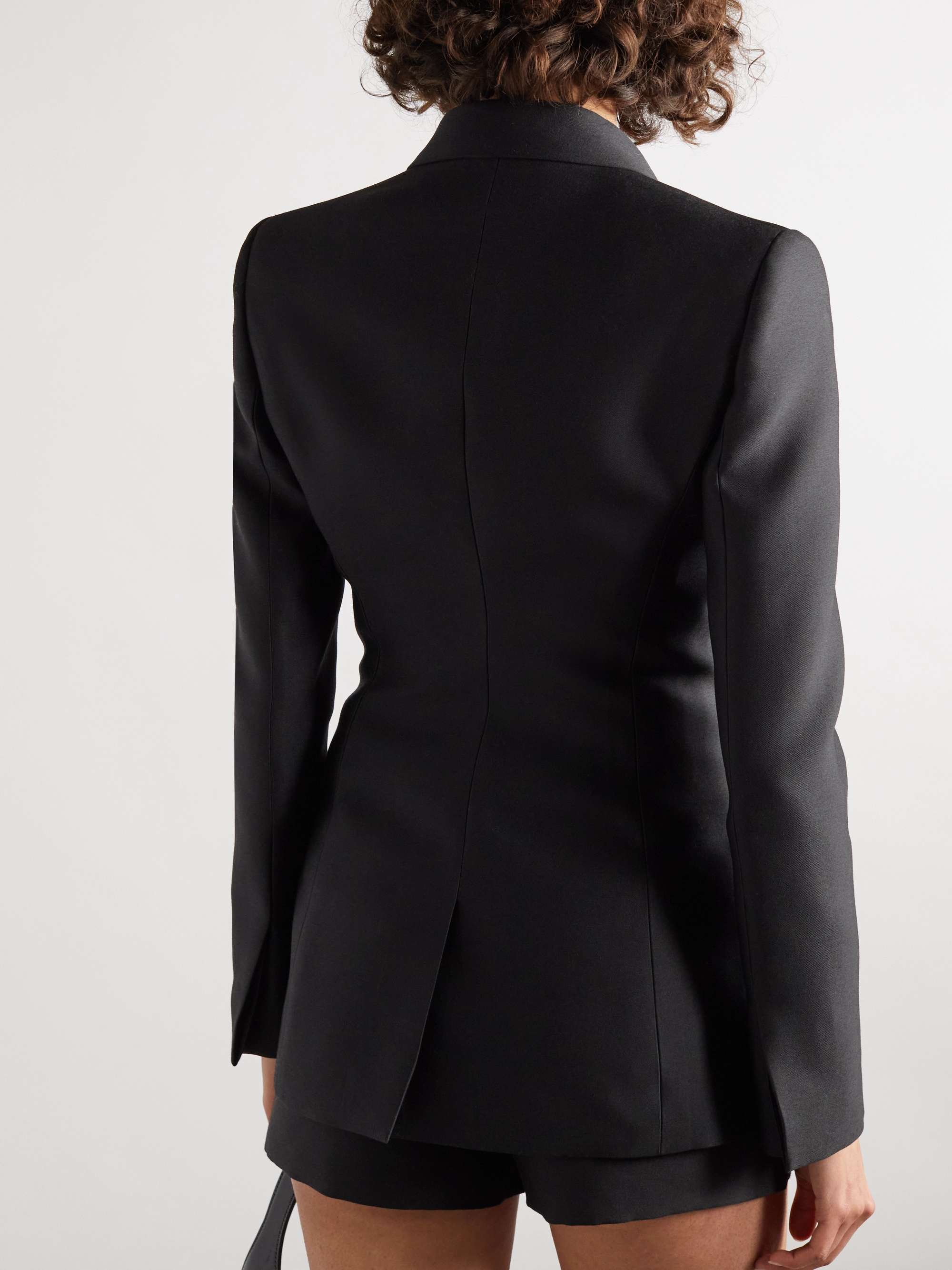 Double-breasted wool and silk-blend twill blazer view